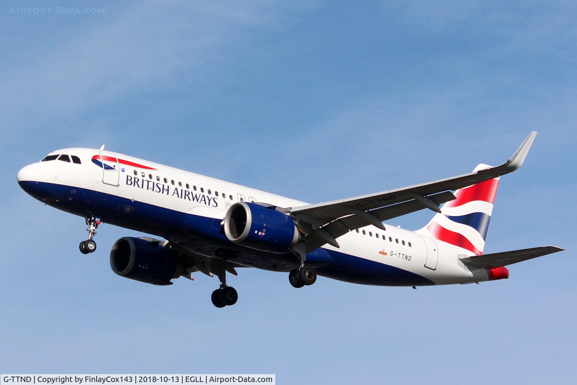 G-TTND, 2018 Airbus A320-251N C/N 8308, Landing at London Heathrow (LHR) from Lisbon (LIS) as BA501