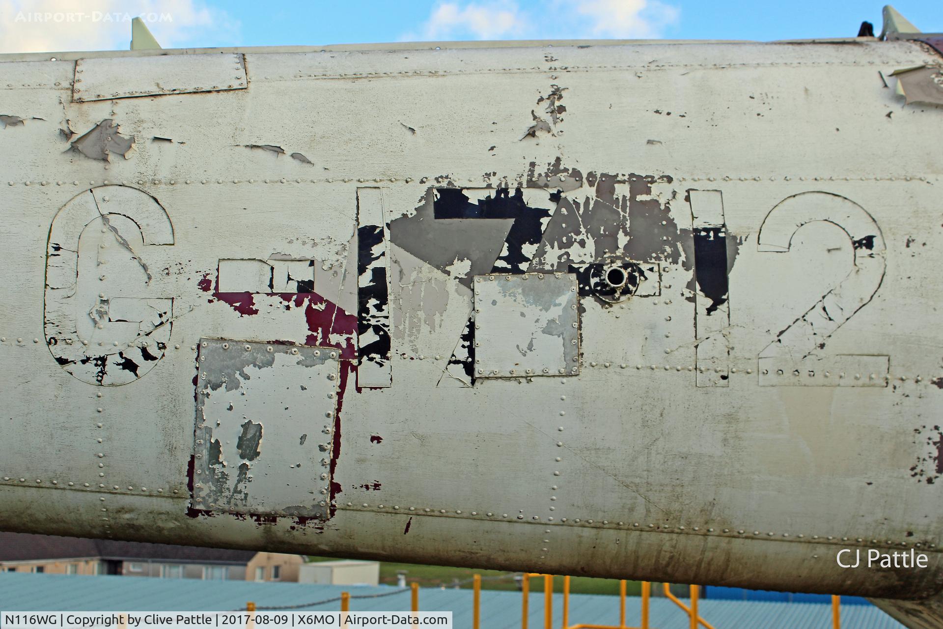 N116WG, Westland WG-30-100 C/N 016, Close up of the tail boom of N116WG showing the Class B markings G-17-12 and signs of patching. This shows the boom is a replacement having originally been on sister-ship N113WG c/n 012.