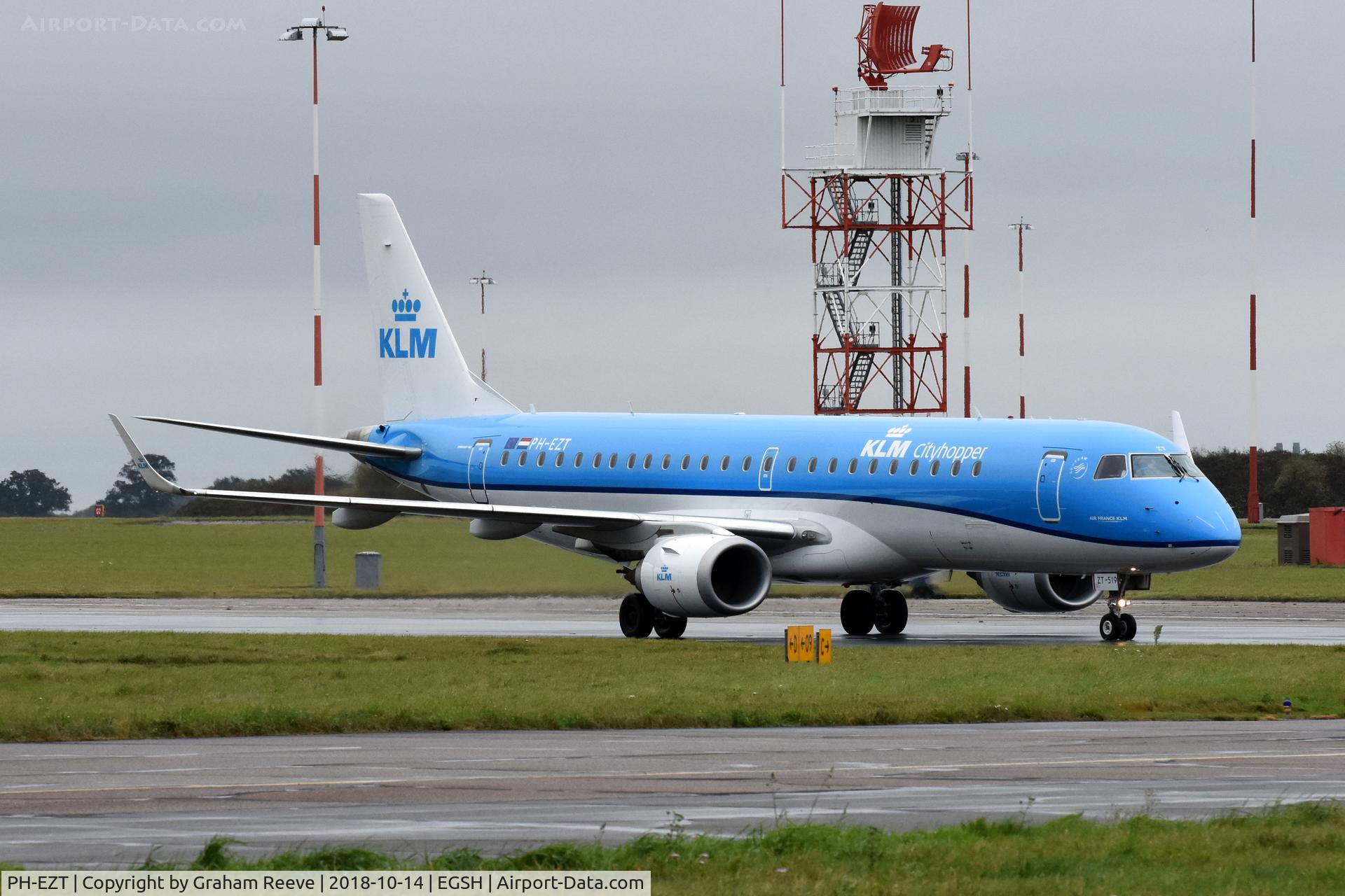 PH-EZT, 2012 Embraer 190LR (ERJ-190-100LR) C/N 19000519, Just landed at Norwich.