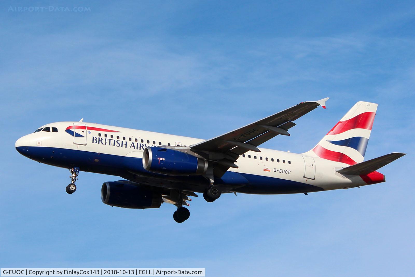 G-EUOC, 2001 Airbus A319-131 C/N 1537, Landing at London Heathrow (LHR) from Zurich (ZRH) as BA713