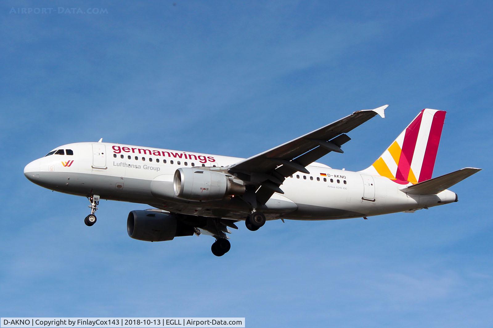 D-AKNO, 1999 Airbus A319-112 C/N 1147, Landing at London Heathrow (LHR) from Hamburg (HAM) as EW7462
