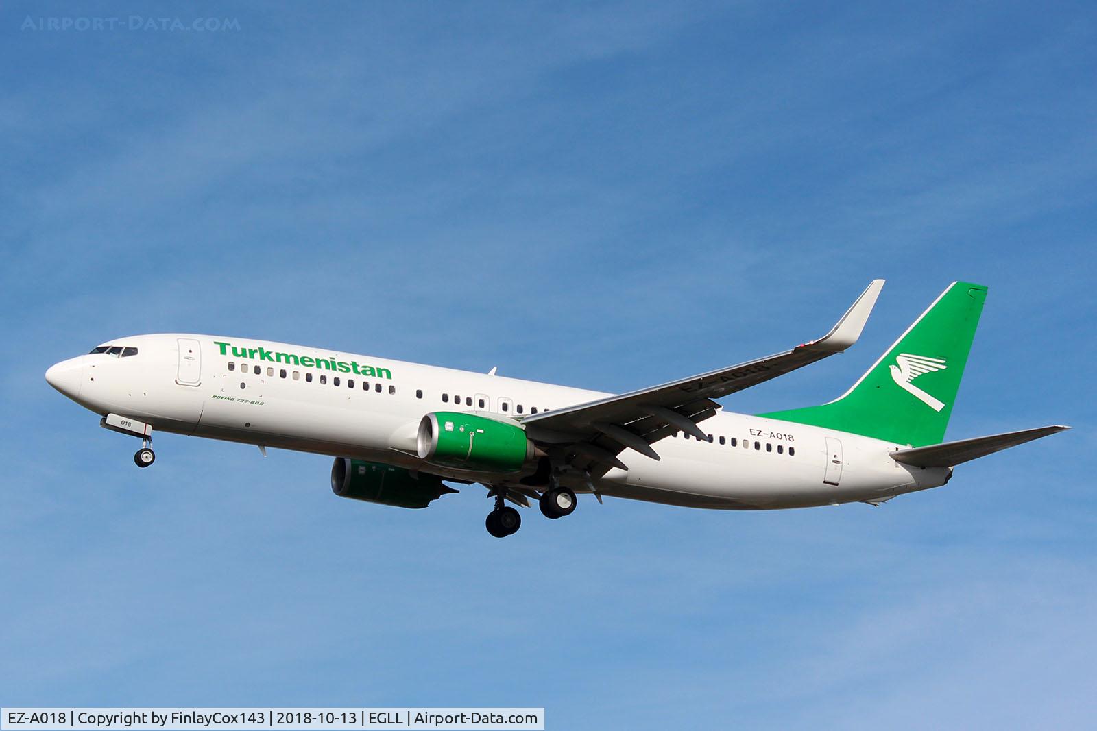 EZ-A018, 2016 Boeing 737-82K C/N 61573, Landing at London Heathrow (LHR) from Ashgabat (ASB) as 	T5427