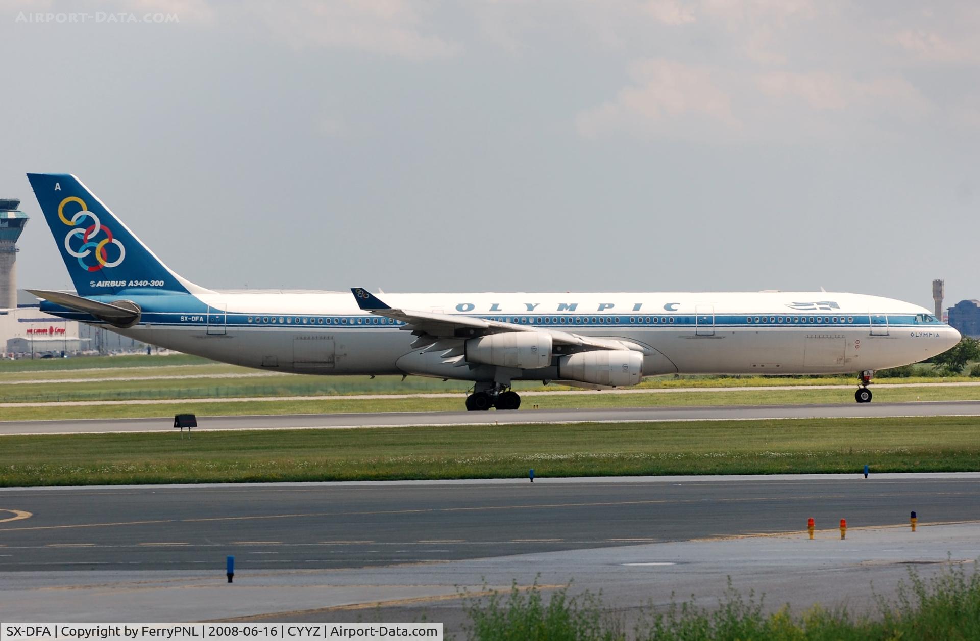 SX-DFA, 1999 Airbus A340-313 C/N 235, Olympic A343 rolling to a stop.