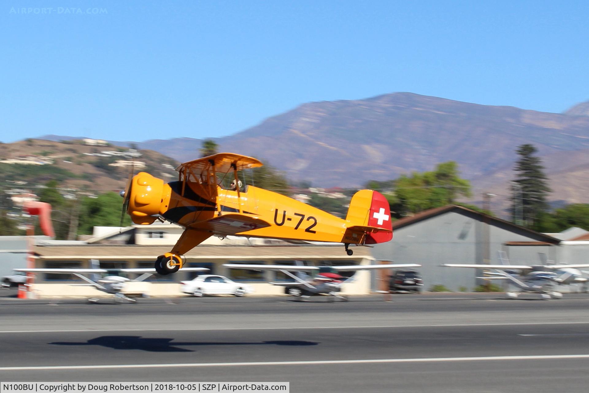 N100BU, 1939 Doflug Bu-133 Jungmeister C/N 19, 1939 DORNIERE Werke BU-133 JUNGMEISTER, original radial cowl with Lycoming O-360-A1D 180 Hp, takeoff climb Rwy 22