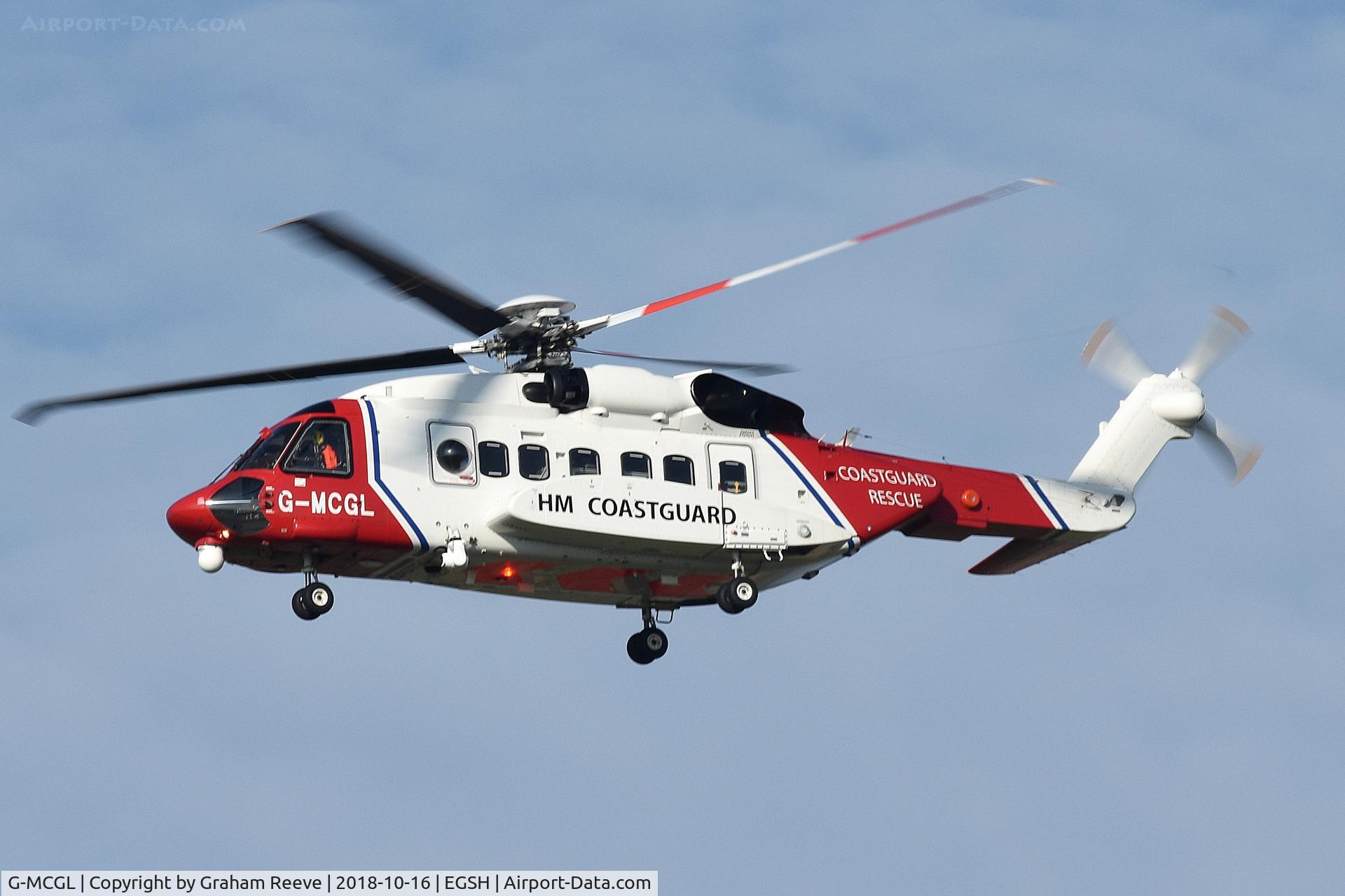 G-MCGL, 2014 Sikorsky S-92A C/N 920254, Departing from Norwich.