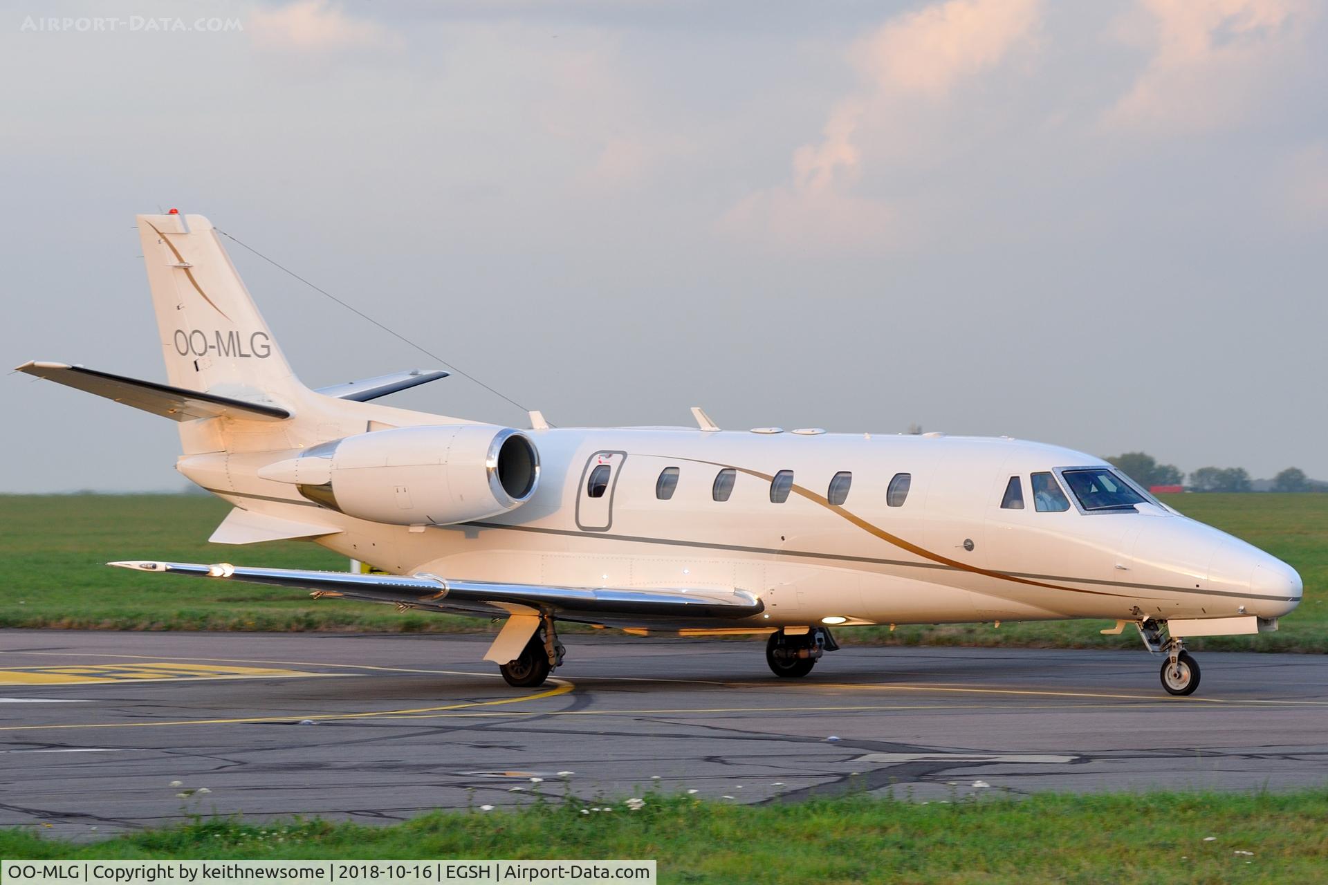 OO-MLG, 1999 Cessna 560 Citation Excel C/N 560-5028, Evening Leaving Norwich.