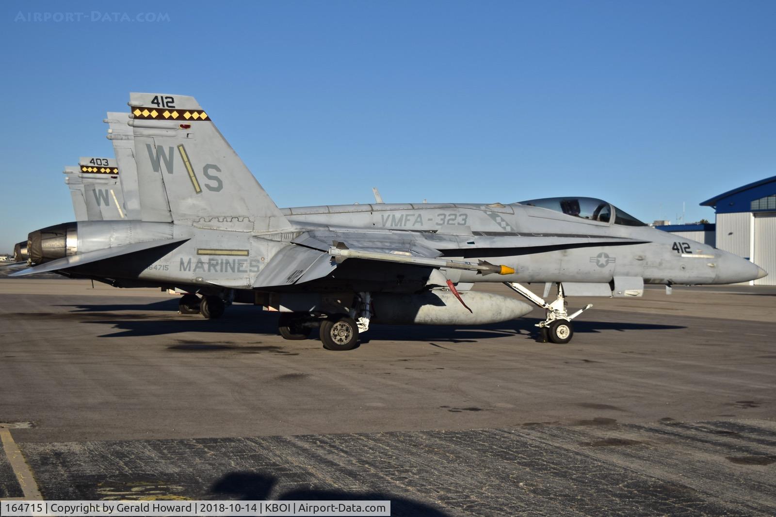 164715, McDonnell Douglas F/A-18C Hornet C/N 1160/C318, Parked on the north GA ramp.  VMFA-323 “Death Rattlers