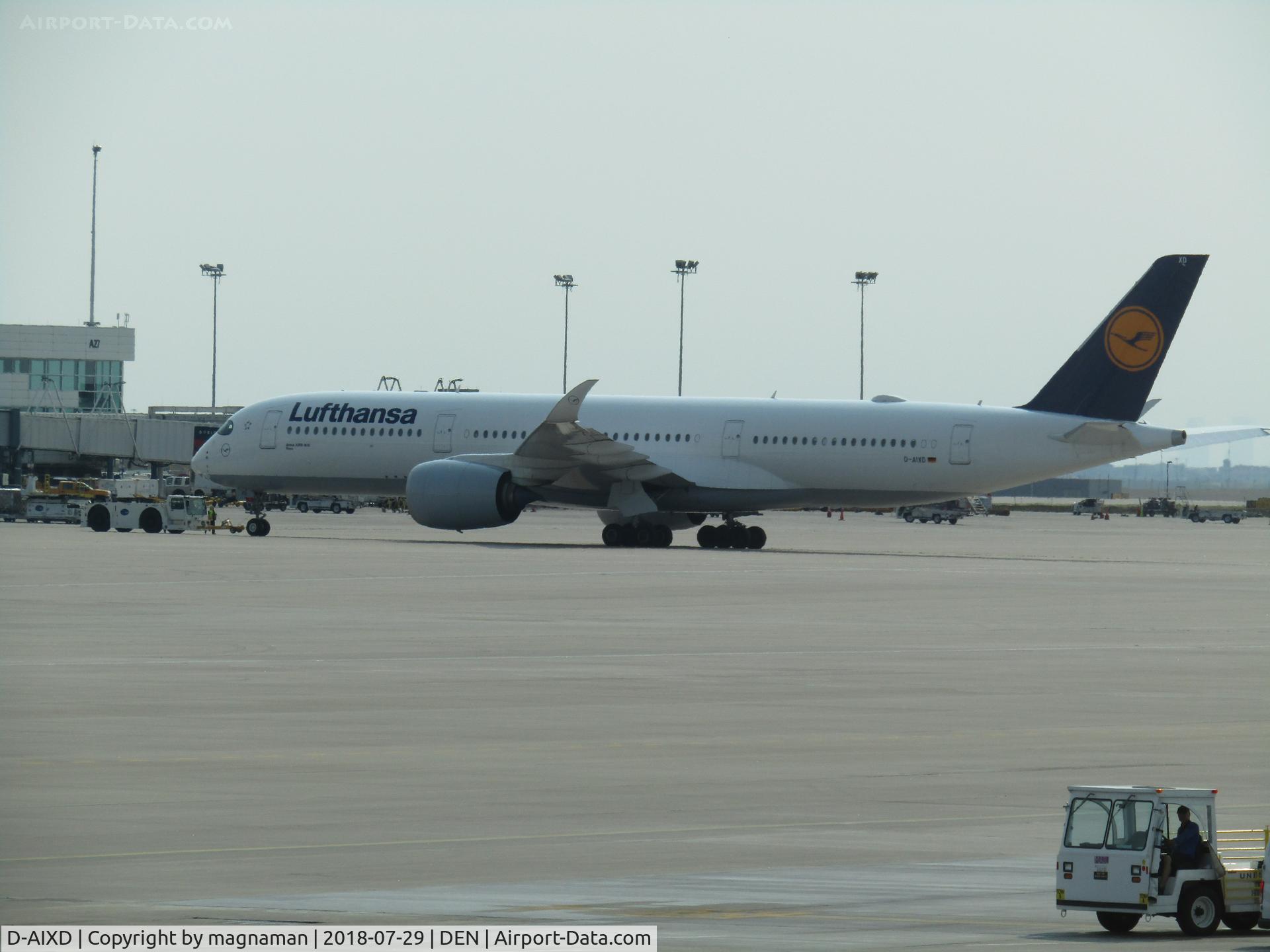 D-AIXD, 2017 Airbus A350-941 C/N 127, pushback at denver
