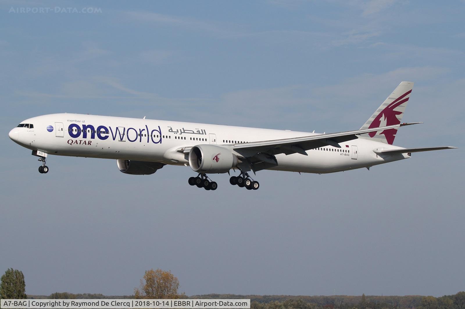 A7-BAG, 2009 Boeing 777-3DZ/ER C/N 36014, Landing at Brussels.