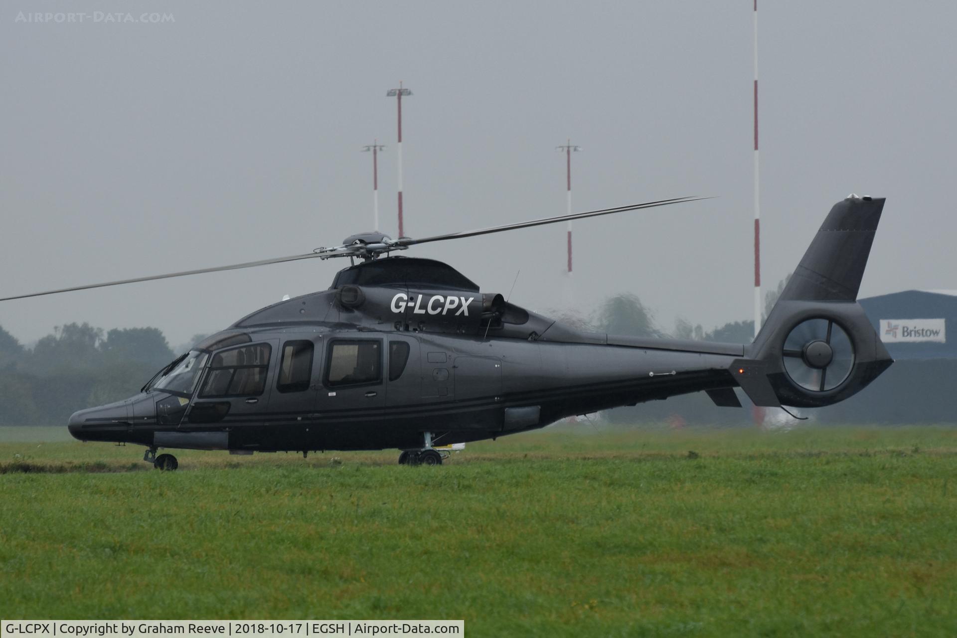 G-LCPX, 2006 Eurocopter EC-155B-1 C/N 6748, Departing from Norwich on a murky afternoon.