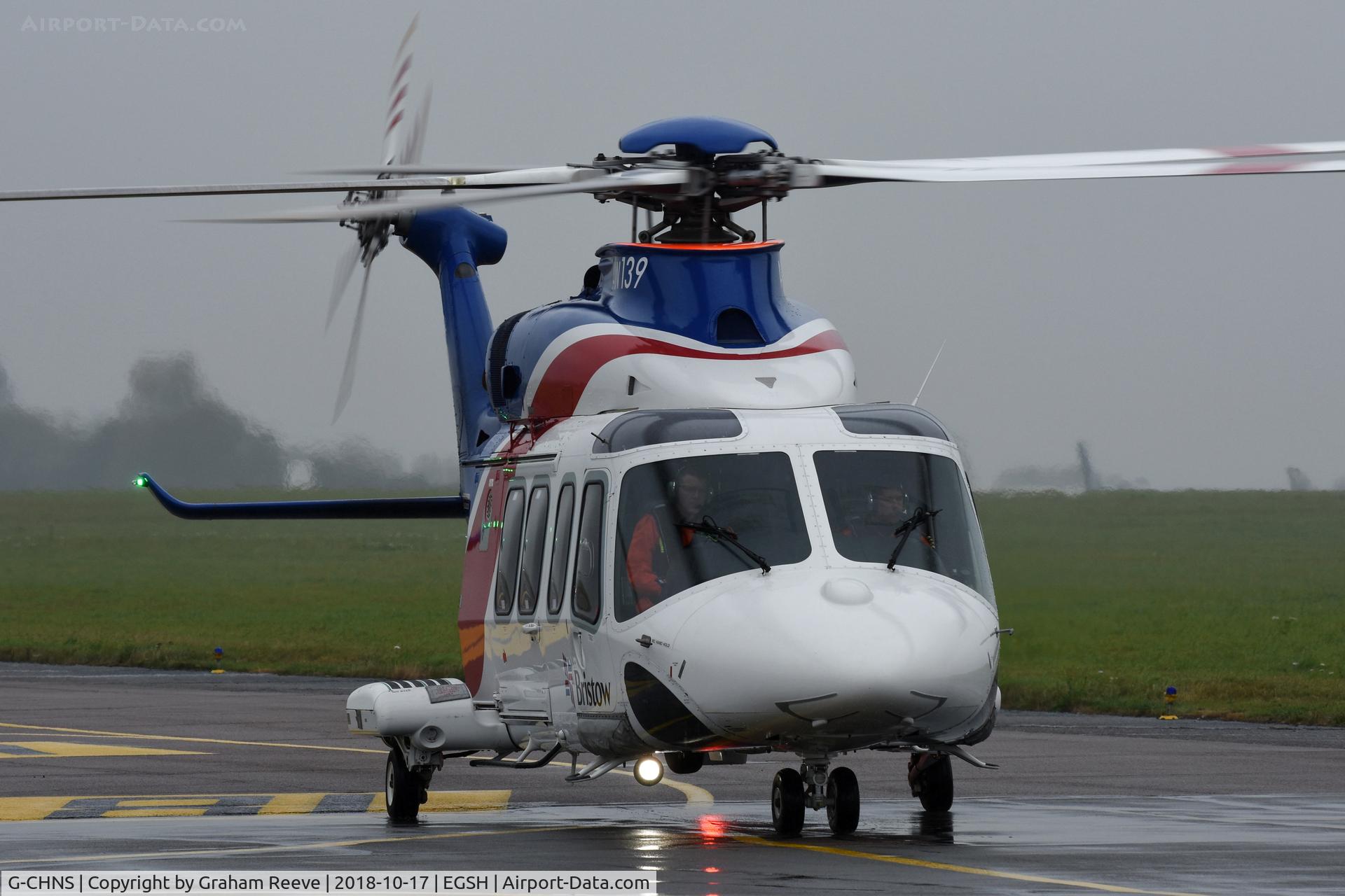 G-CHNS, 2012 AgustaWestland AW-139 C/N 31465, Heading for Bristow's on a murky afternoon.