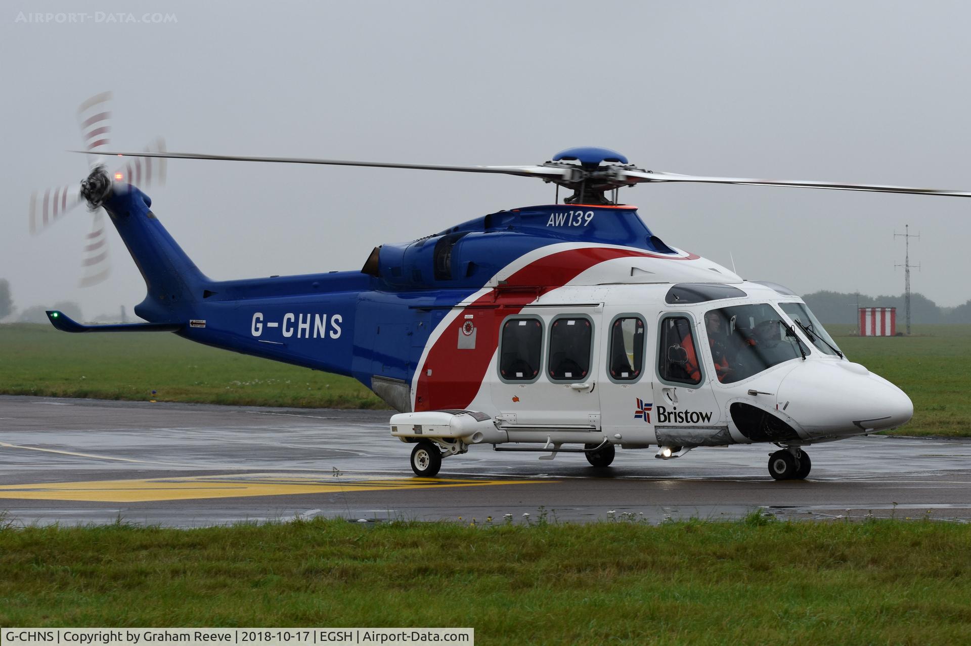 G-CHNS, 2012 AgustaWestland AW-139 C/N 31465, Heading for Bristow's on a murky afternoon.