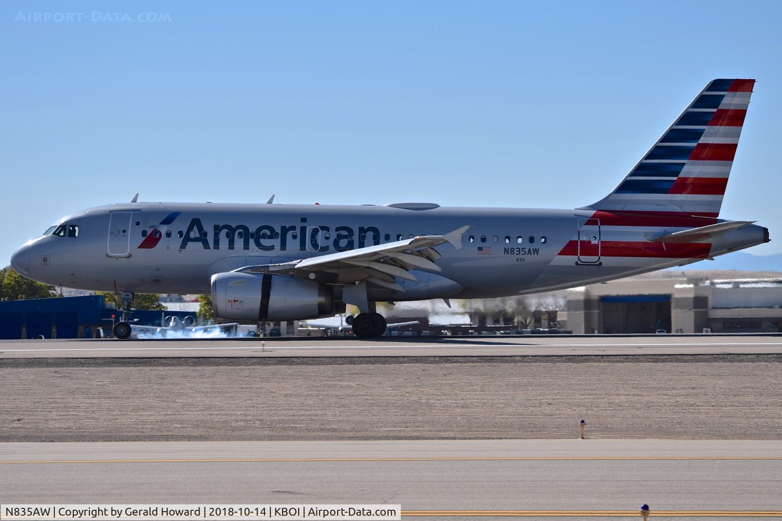 N835AW, 2005 Airbus A319-132 C/N 2458, Landing roll out with nose wheel just touching down.