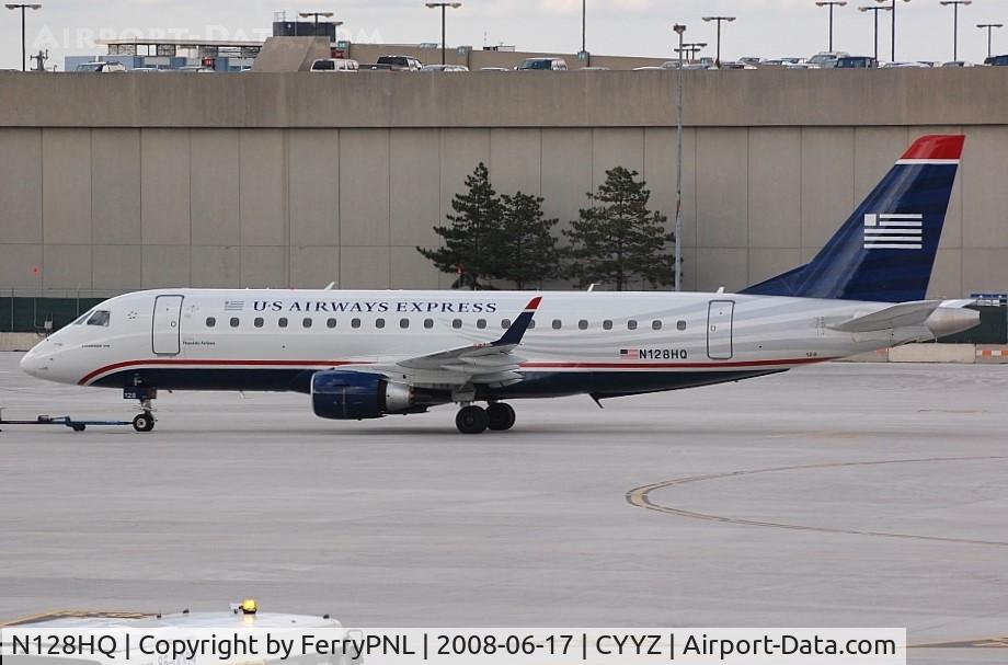 N128HQ, 2008 Embraer 175LR (ERJ-170-200LR) C/N 17000208, US Airways Express ERJ175 pushed back in YYZ