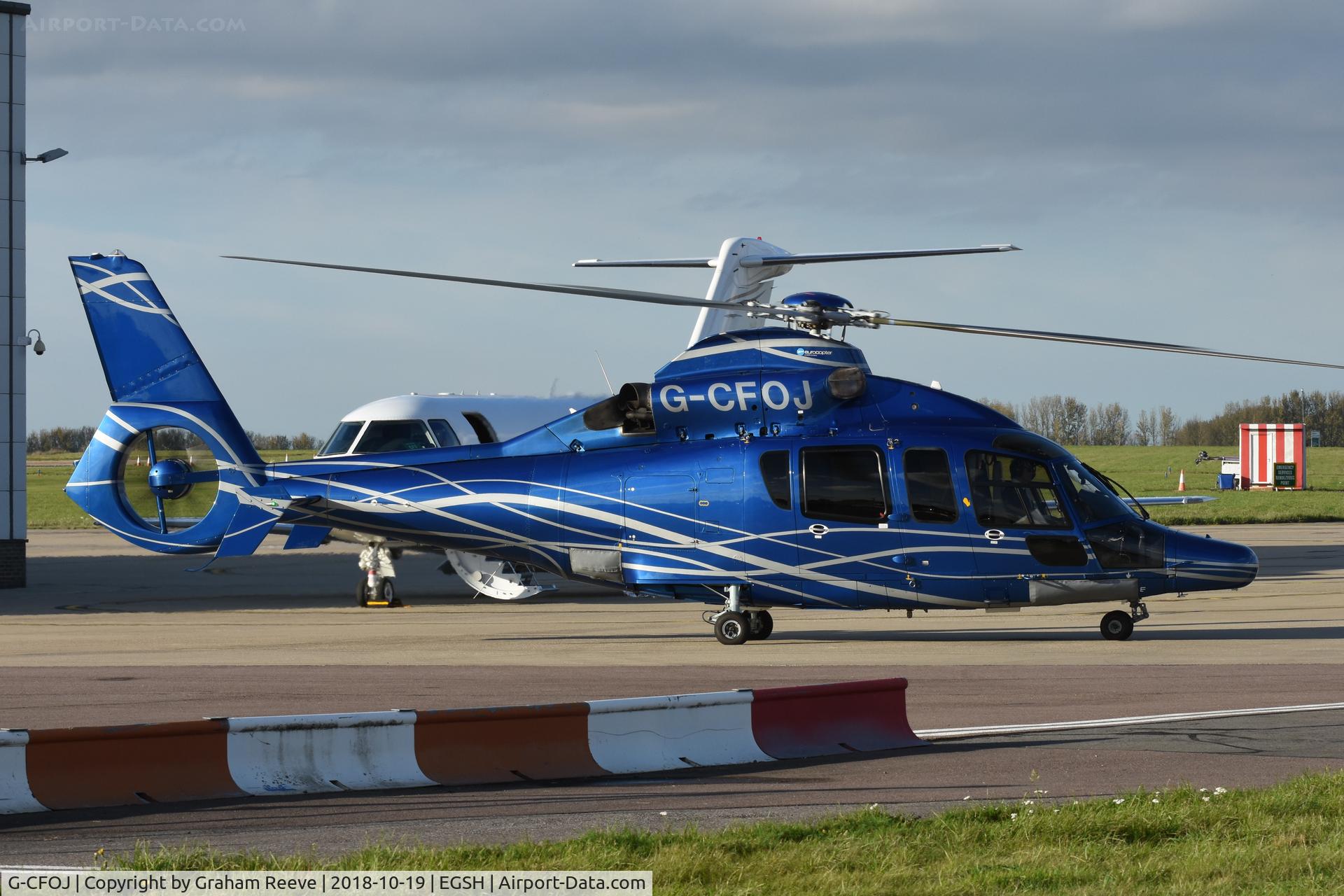 G-CFOJ, 2009 Eurocopter EC-155B-1 C/N 6852, Departing from Norwich.