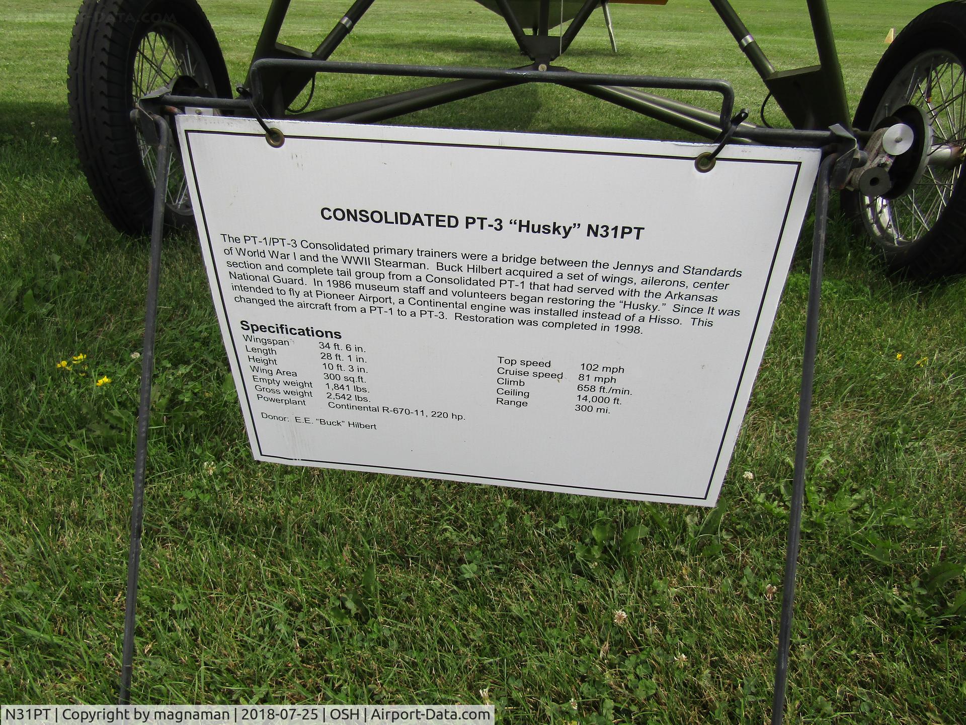 N31PT, 1998 Consolidated PT-3 Replica C/N 1, info board for display
