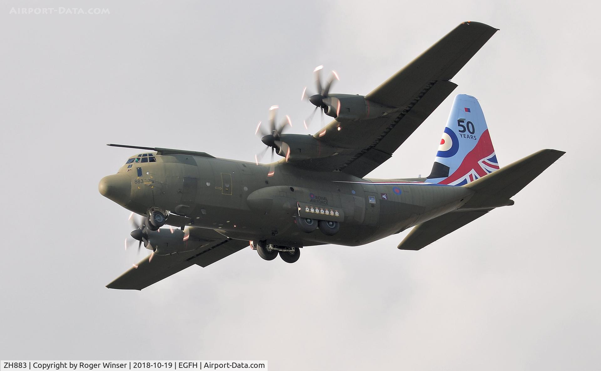 ZH883, 1999 Lockheed Martin C-130J Hercules C.5 C/N 382-5481, Low pass by RAF Hercules C.5 aircraft coded 883 of the Brize Norton Transport Wing.