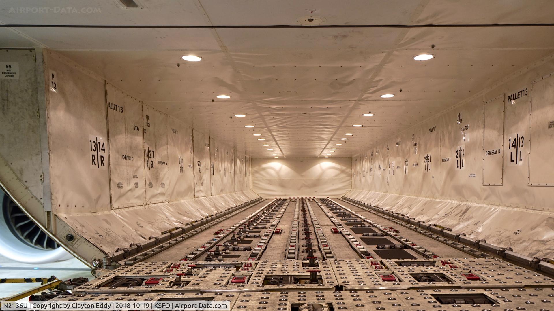 N2136U, 2017 Boeing 777-300/ER C/N 62648, Forward cargo. SFO 2018.
