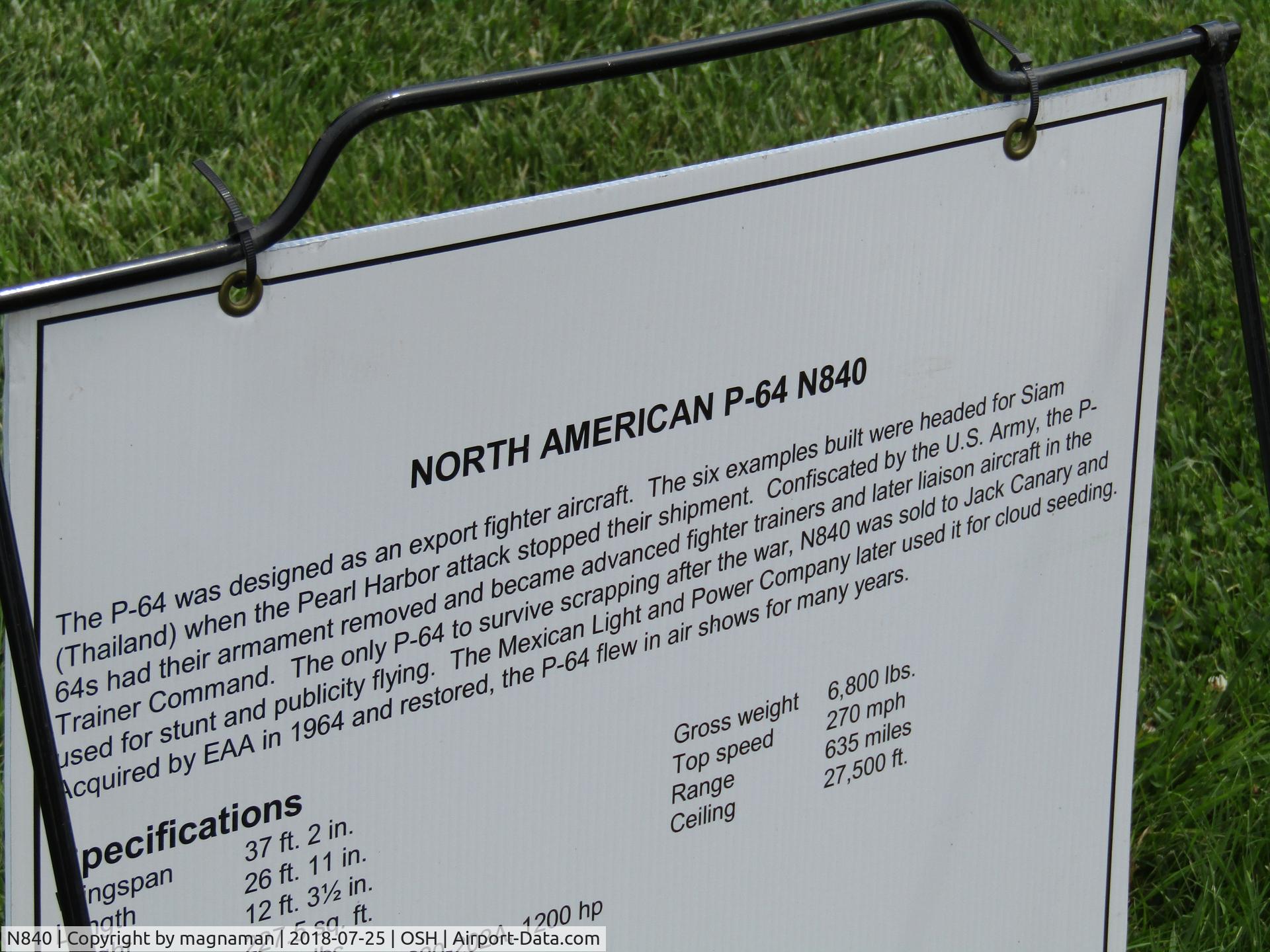 N840, 1940 North American P-64 C/N 68-3061, At EAA musuem