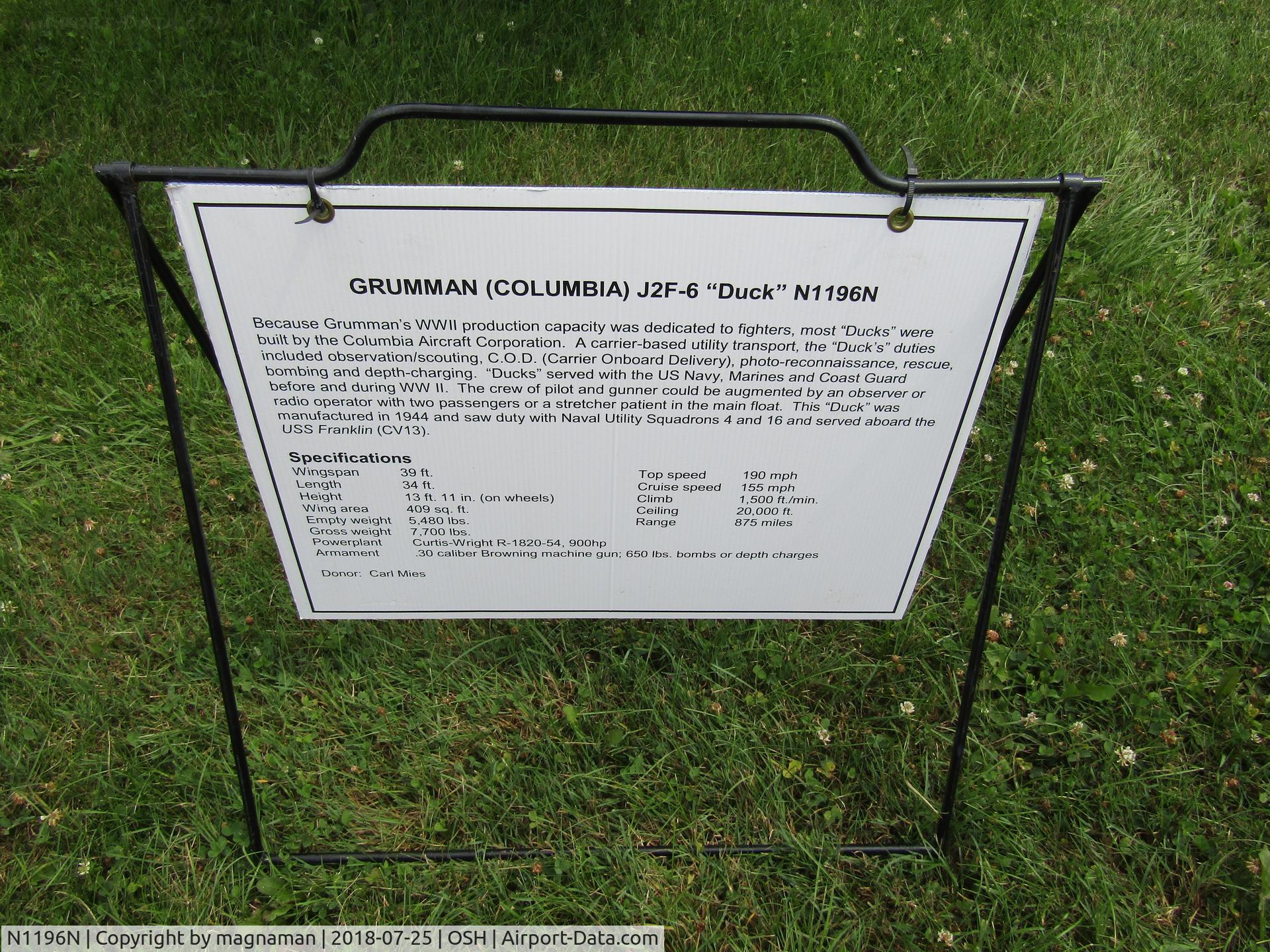 N1196N, 1944 Grumman J2F-6 Duck C/N 36976, display board at EAA musuem