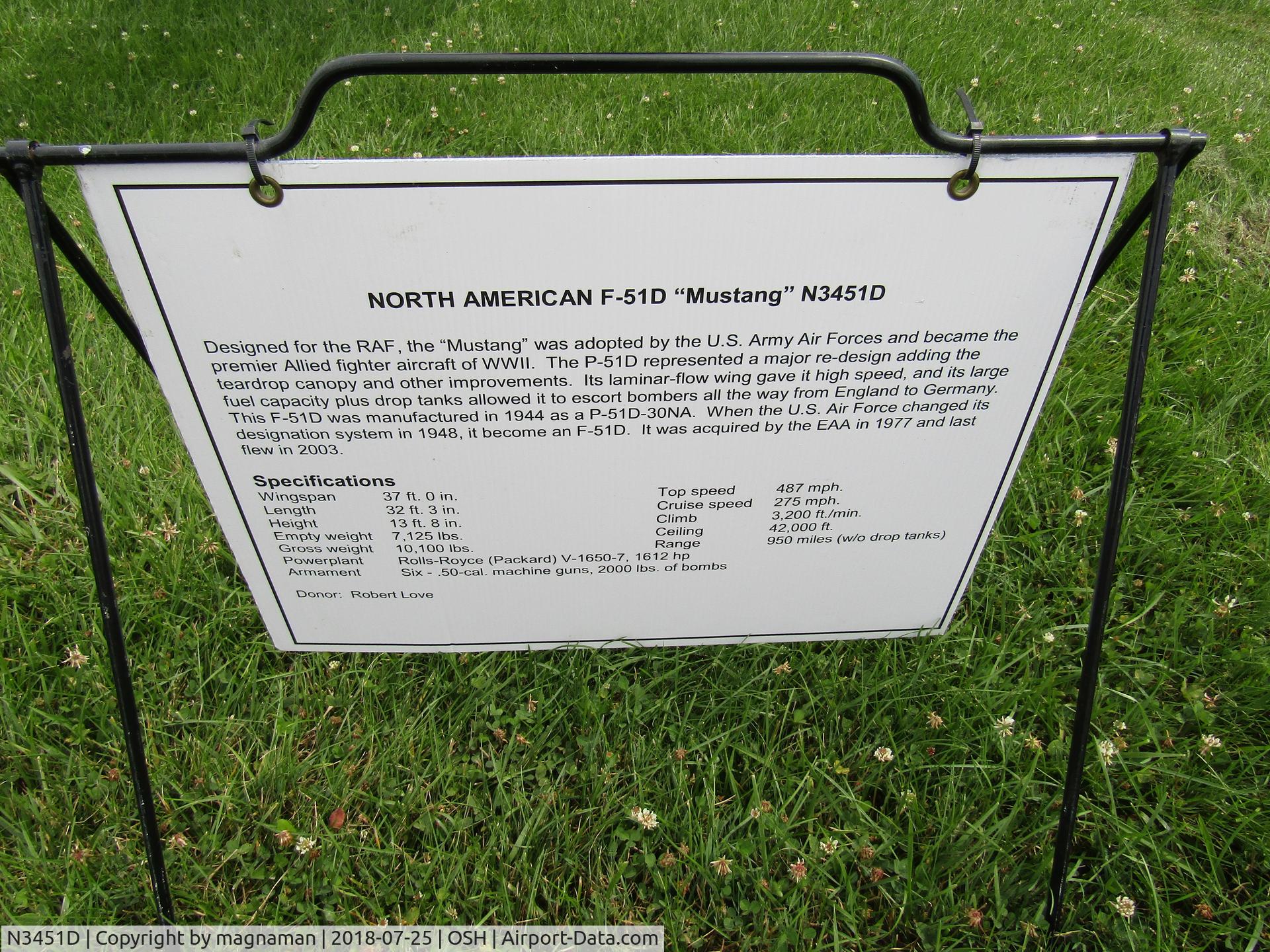 N3451D, 1944 North American F-51D Mustang C/N 122-41547, info board at EAA museum