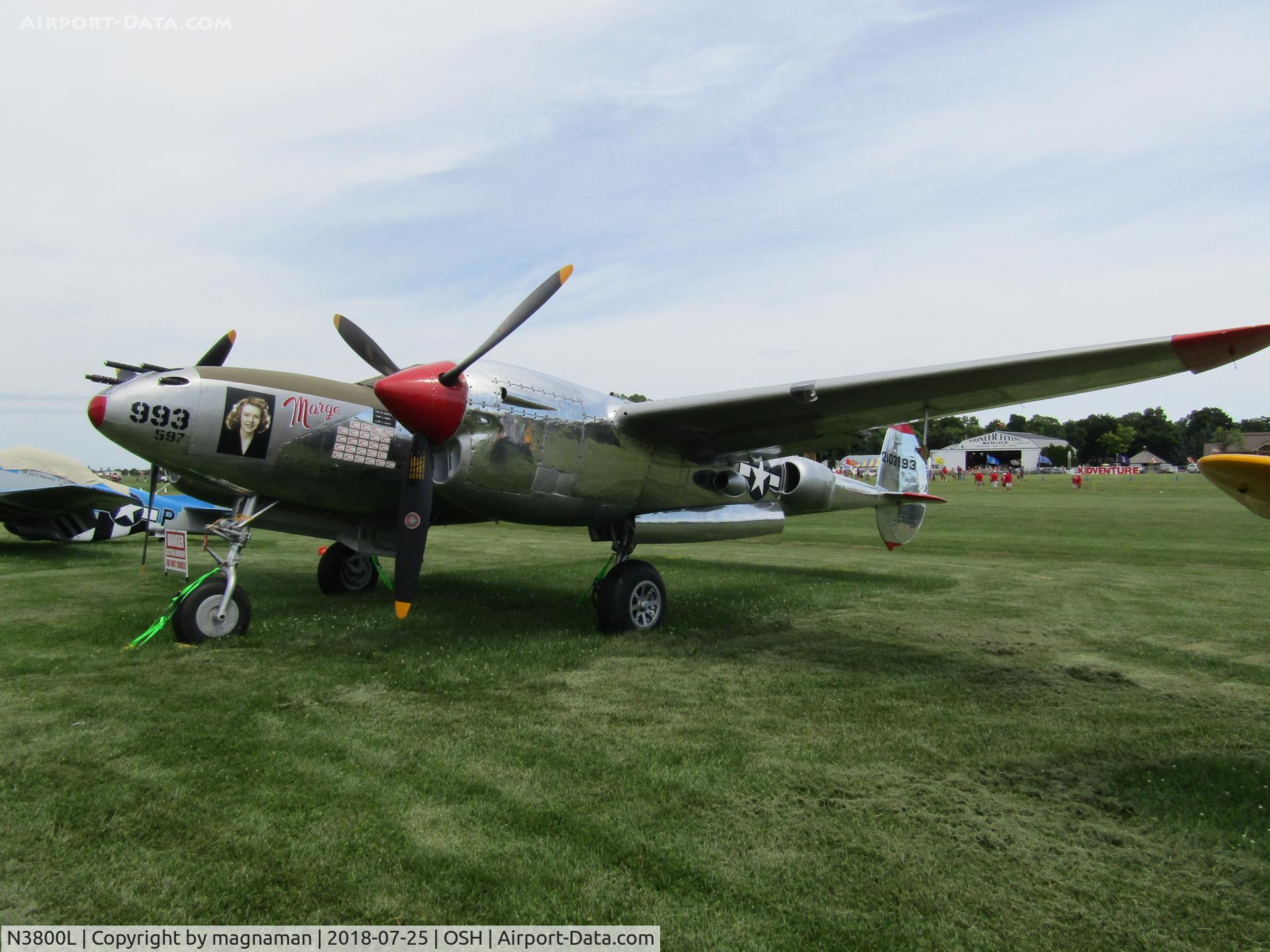 N3800L, 1945 Lockheed P-38L-5-LO Lightning C/N 422-8342, outside EAA museum