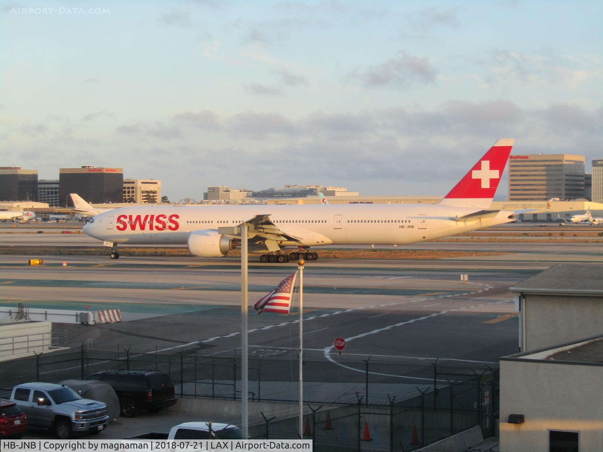 HB-JNB, 2016 Boeing 777-3DE/ER C/N 44583, leaving LAX