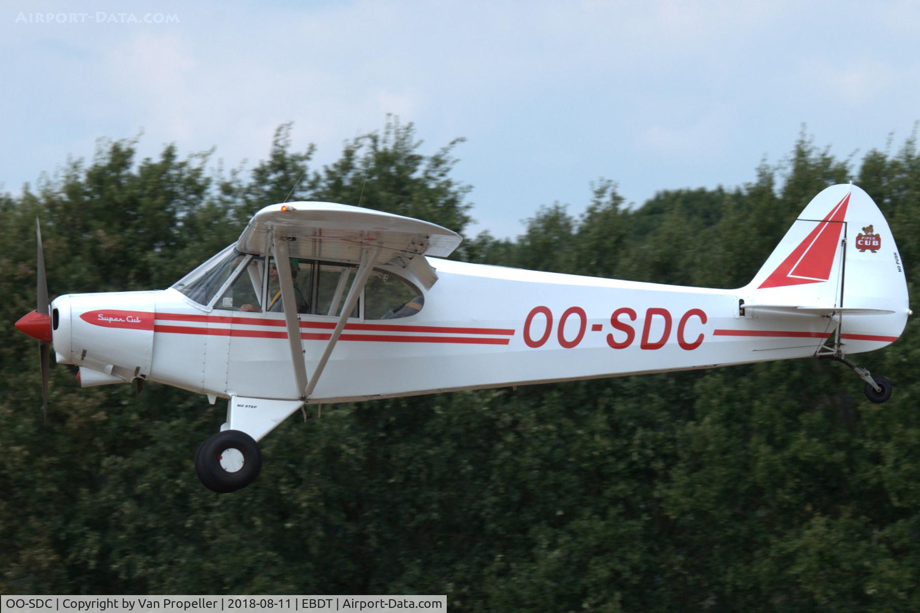 OO-SDC, 1978 Piper PA-18-150 Super Cub C/N 18-7809175, Piper PA-18-150 Super Cub landing at Schaffen-Diest, old-timer fly-in 2018