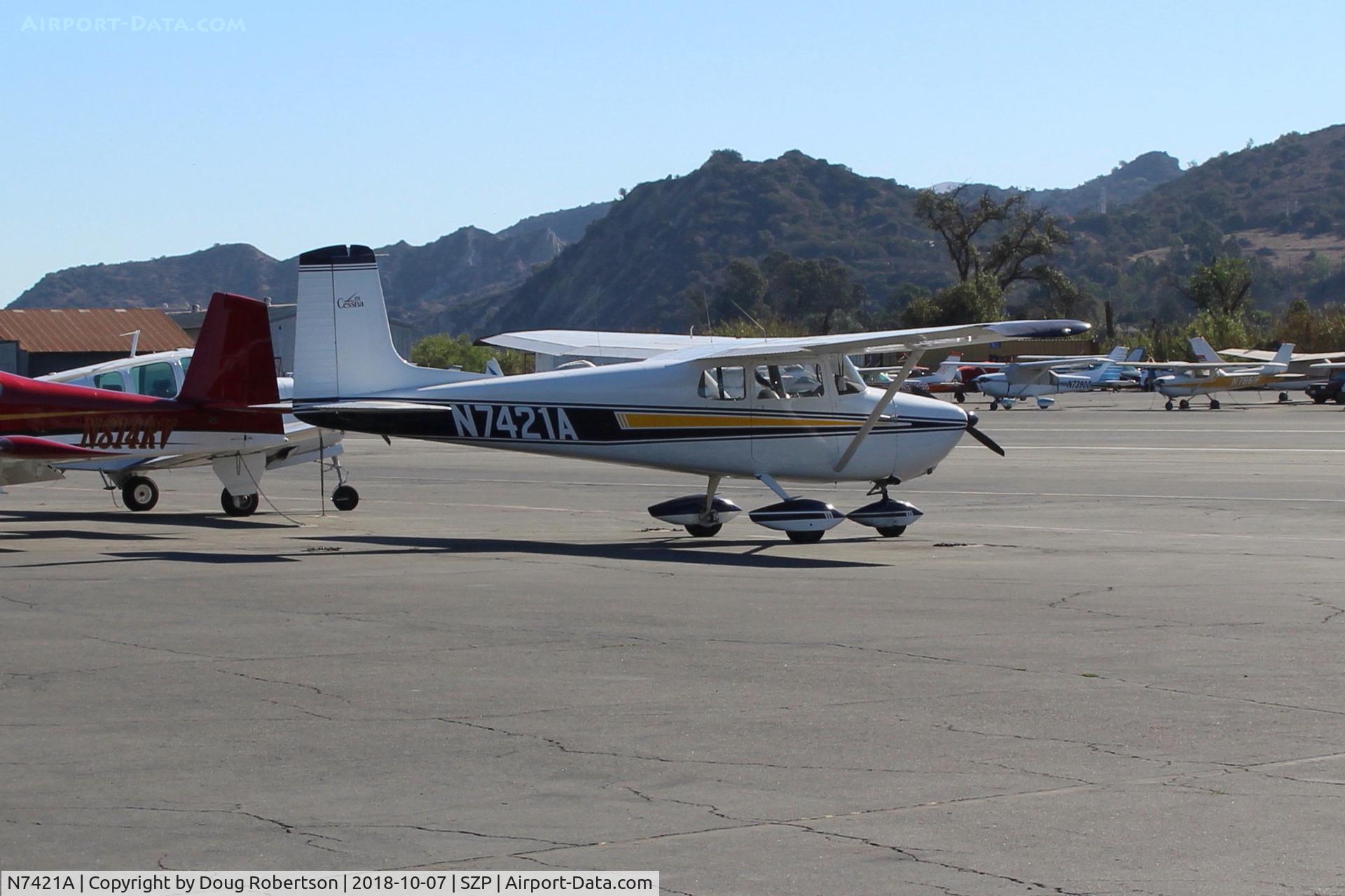 N7421A, 1956 Cessna 172 C/N 29521, 1956 Cessna 172, Continental O-300 145 Hp, on Transient Ramp
