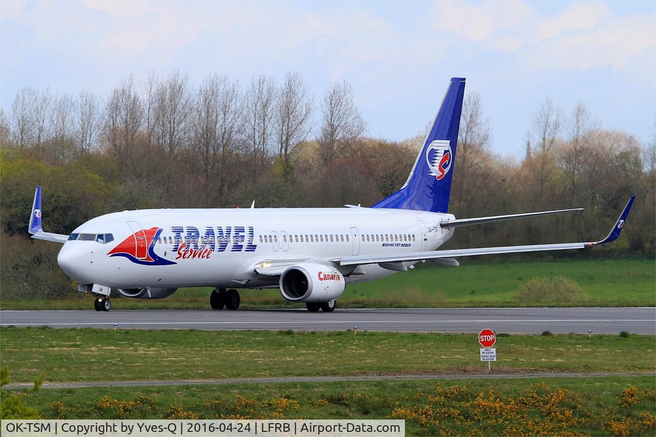 OK-TSM, 2007 Boeing 737-9GJ/ER C/N 34952, Boeing 737-9GJER, Ready to take off rwy 25L, Brest-Bretagne airport (LFRB-BES)