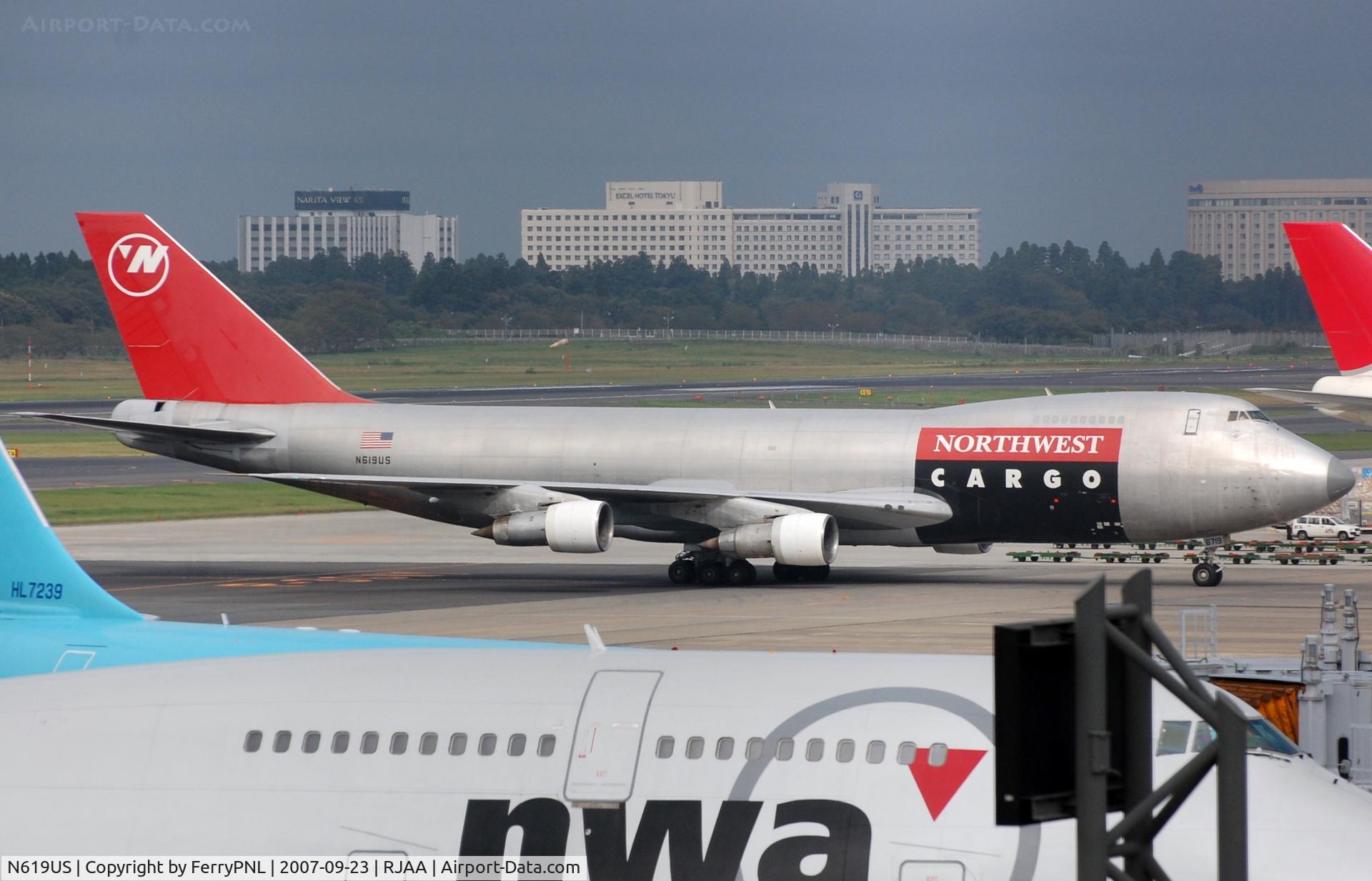N619US, 1977 Boeing 747-251F C/N 21321, Northwest B742F arriving in NRT
