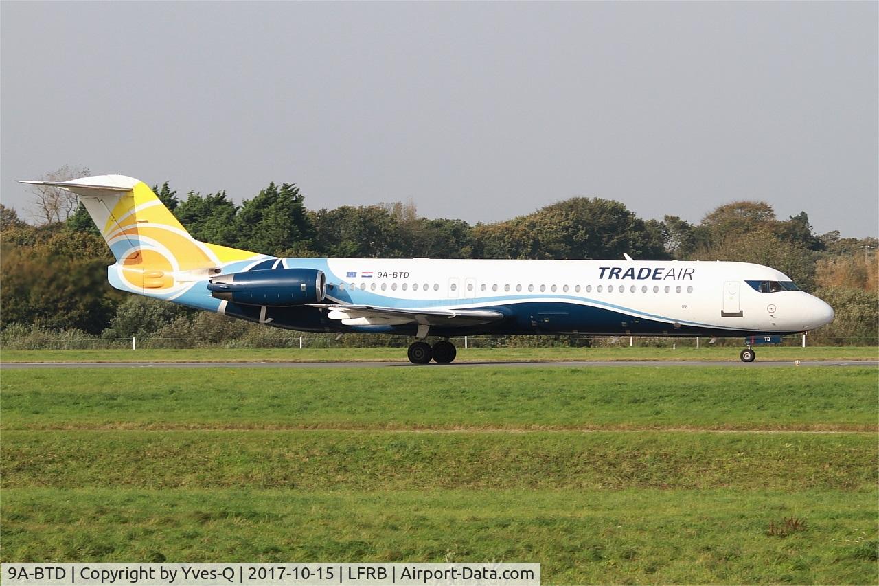 9A-BTD, 1992 Fokker 100 (F-28-0100) C/N 11407, Fokker 100, Taxiing rwy 25L, Brest-Bretagne airport (LFRB-BES)