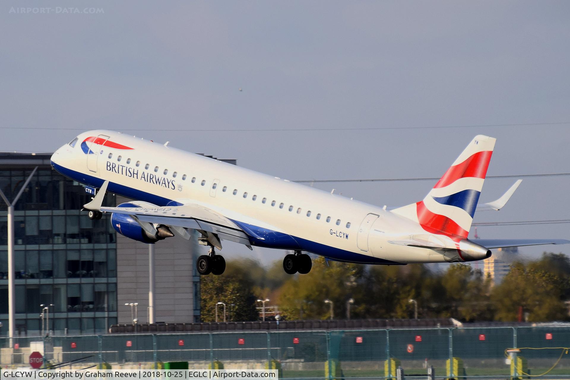 G-LCYW, 2008 Embraer 190SR (ERJ-190-100SR) C/N 19000163, Departing from London City Airport.