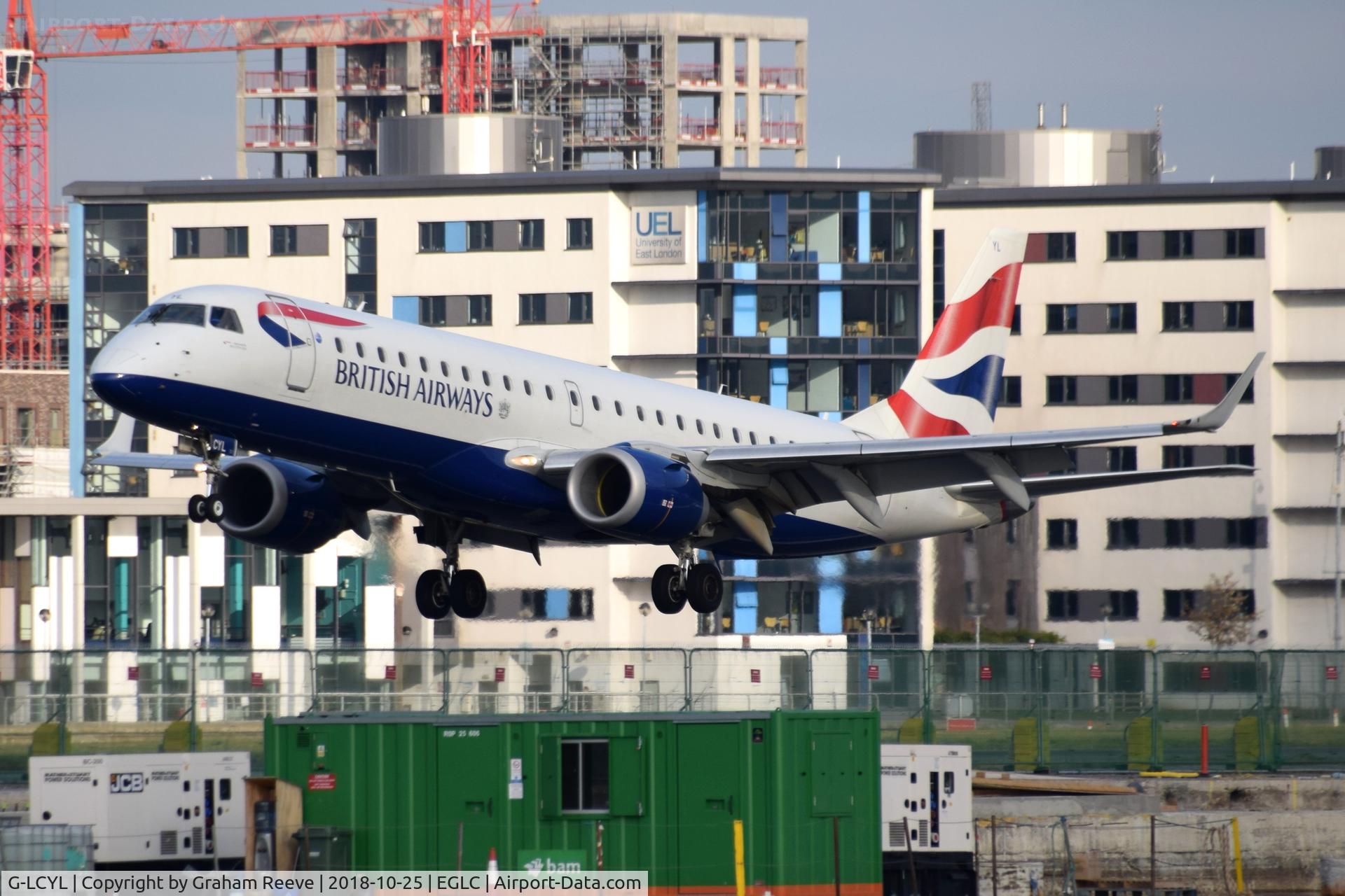 G-LCYL, 2010 Embraer 190SR (ERJ-190-100SR) C/N 19000346, Landing at London City Airport.