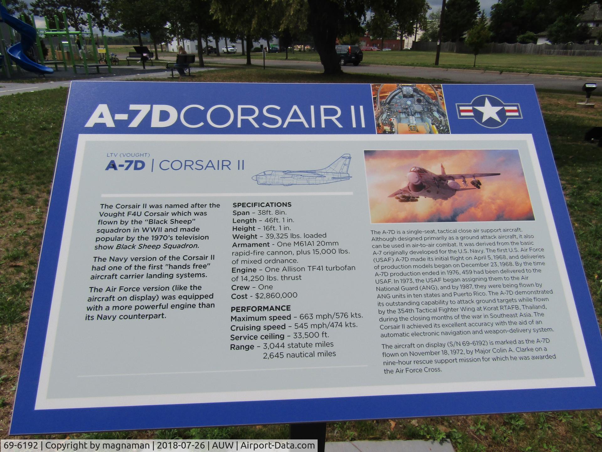 69-6192, 1969 LTV A-7D Corsair II C/N D-022, display board for playpark aircraft