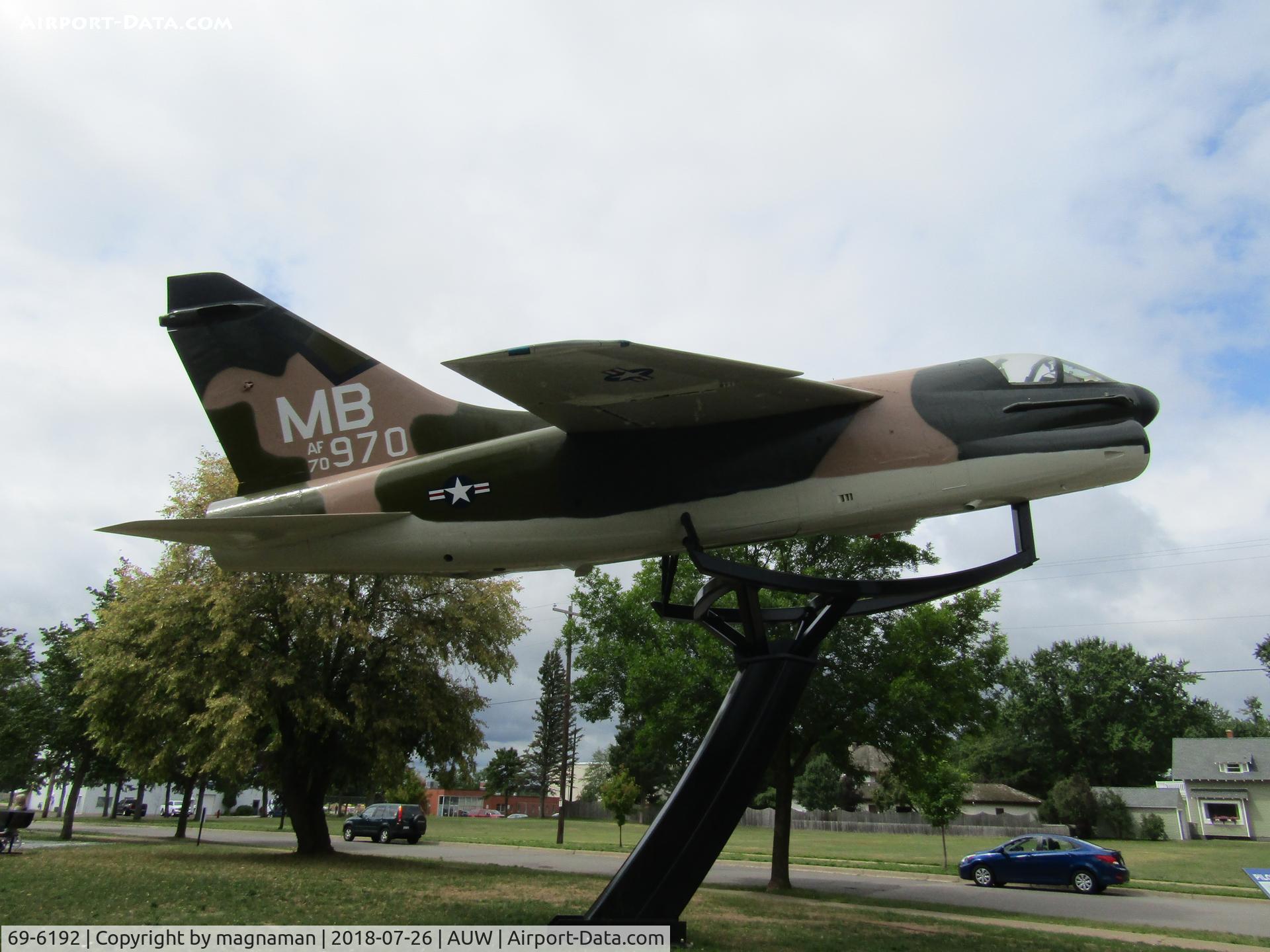 69-6192, 1969 LTV A-7D Corsair II C/N D-022, next to airport in park - actual ID not as painted