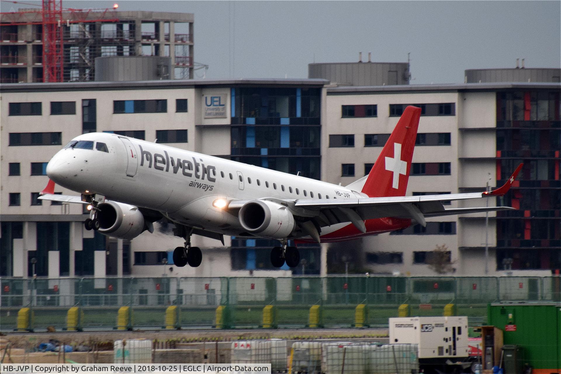 HB-JVP, 2010 Embraer 190LR (ERJ-190-100LR) C/N 19000387, Landing at London City Airport.