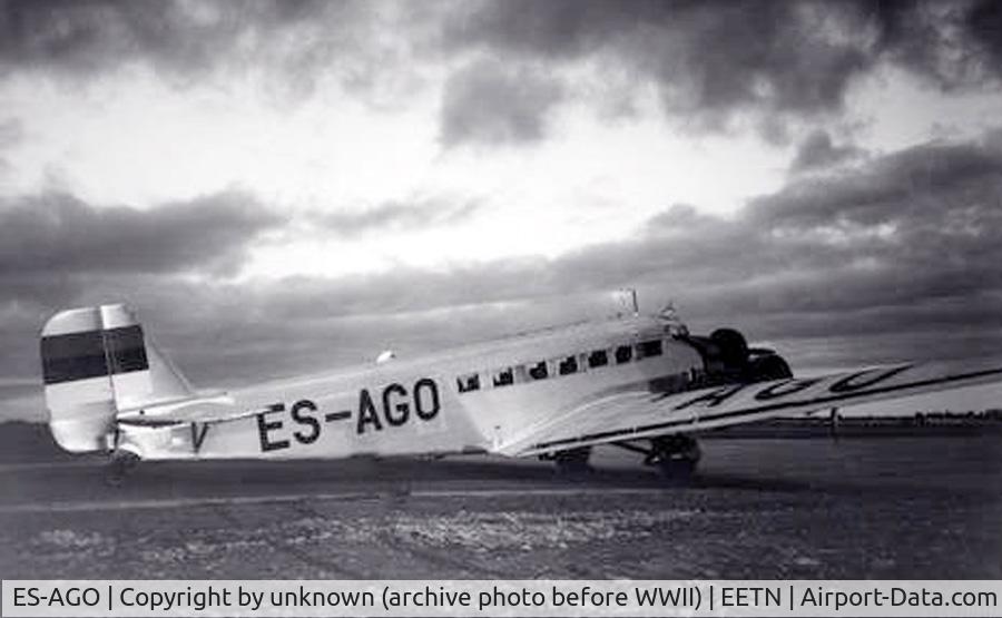 ES-AGO, 1939 Junkers Ju-52/3m C/N Not found ES-AGO, Bought and used in 1940 by Estonian Aviation Company AGO. When Estonia was  annexed and incorporated into USSR, yhe plane was relocated somewhere to Russia and disappeared there. The new tail number in USSR is unknown.