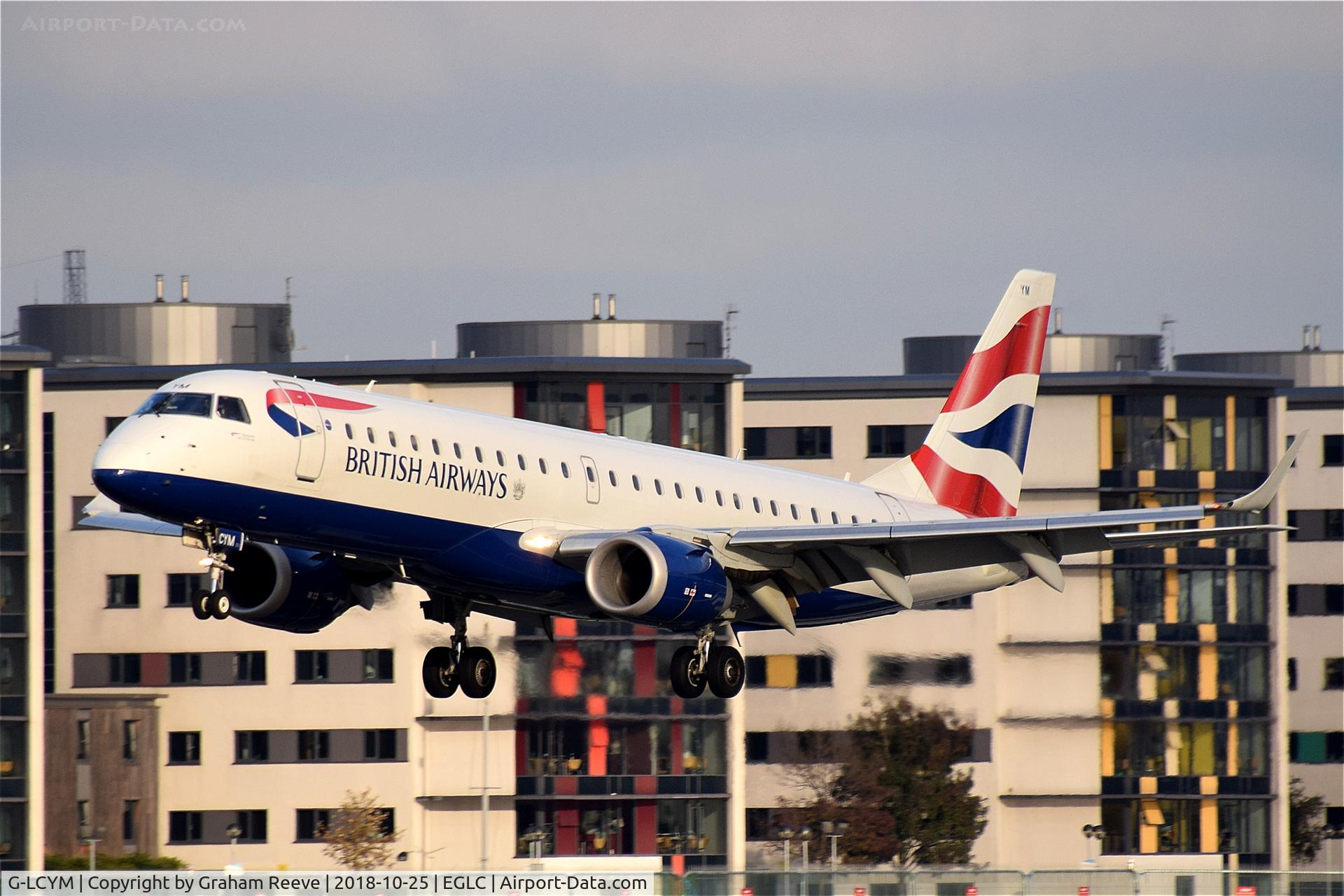 G-LCYM, 2010 Embraer 190SR (ERJ-190-100SR) C/N 19000351, Landing at London City Airport.