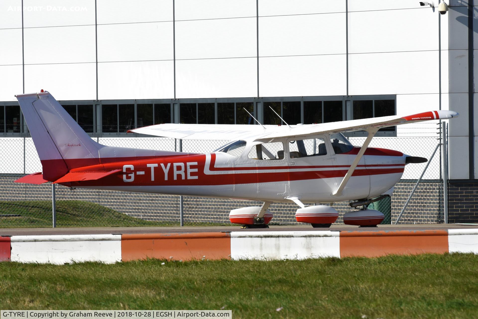 G-TYRE, 1974 Reims Cessna F172M Skyhawk C/N 1222, Parked at Norwich.
