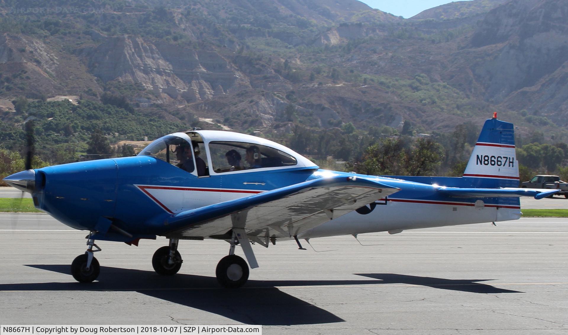 N8667H, 1947 North American Navion C/N NAV-4-667, 1947 North American NAVION, Lycoming IO-520 285 Hp upgrade, taxi to Rwy 22, Young Eagles flight