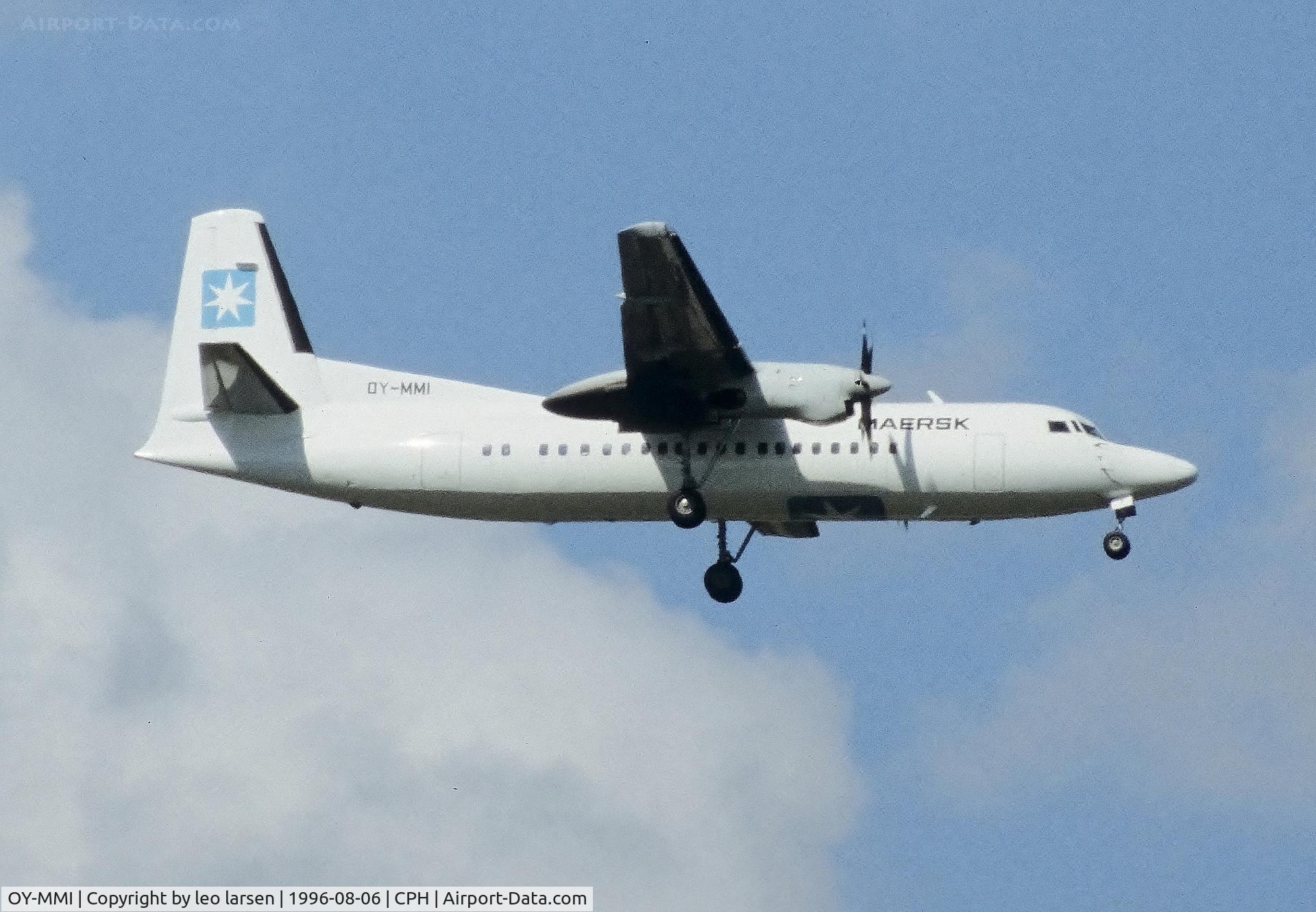 OY-MMI, 1988 Fokker 50 C/N 20126, Copenhagen 6.8.1996