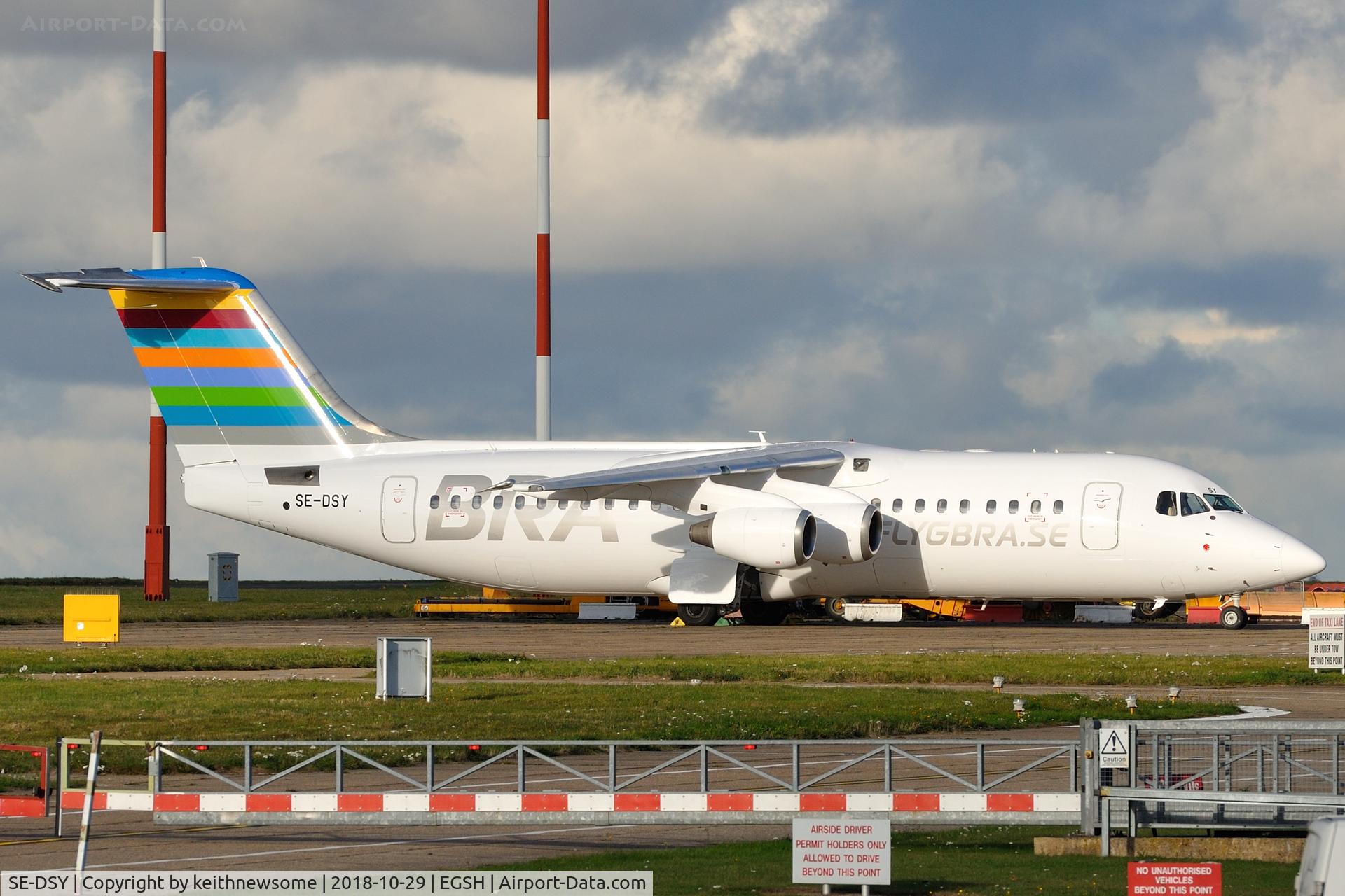 SE-DSY, 1995 British Aerospace Avro 146-RJ100 C/N E3263, Parked on eastern apron.