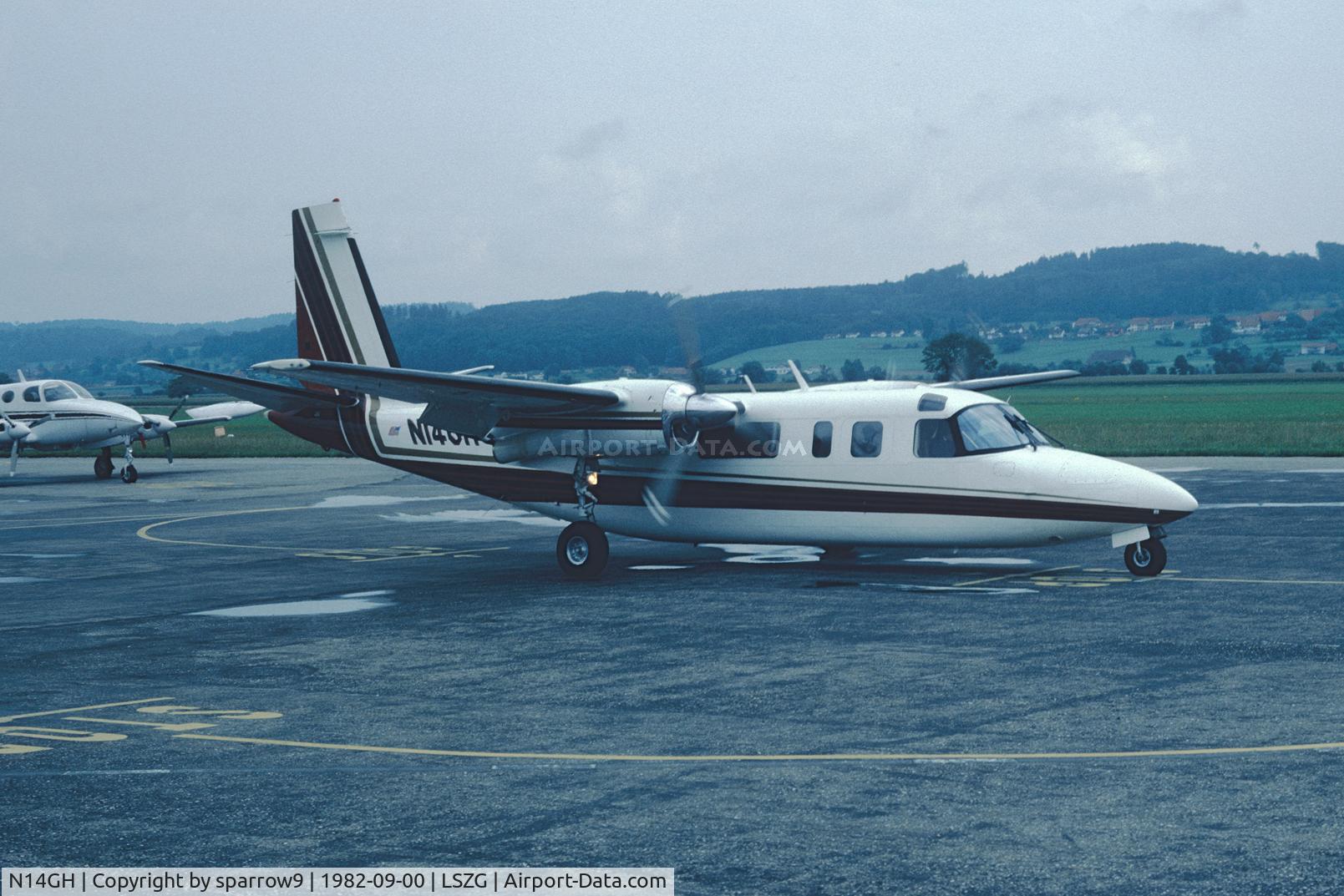 N14GH, 1975 Rockwell 690A Turbo Commander Turbo Commander C/N 11255, Deregistered to Colombia. At Grenchen airport. Scanned from a slide.