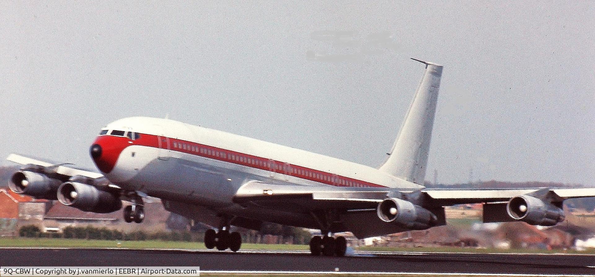 9Q-CBW, 1969 Boeing 707-329C C/N 20200, Landing Brussels 25L 80s