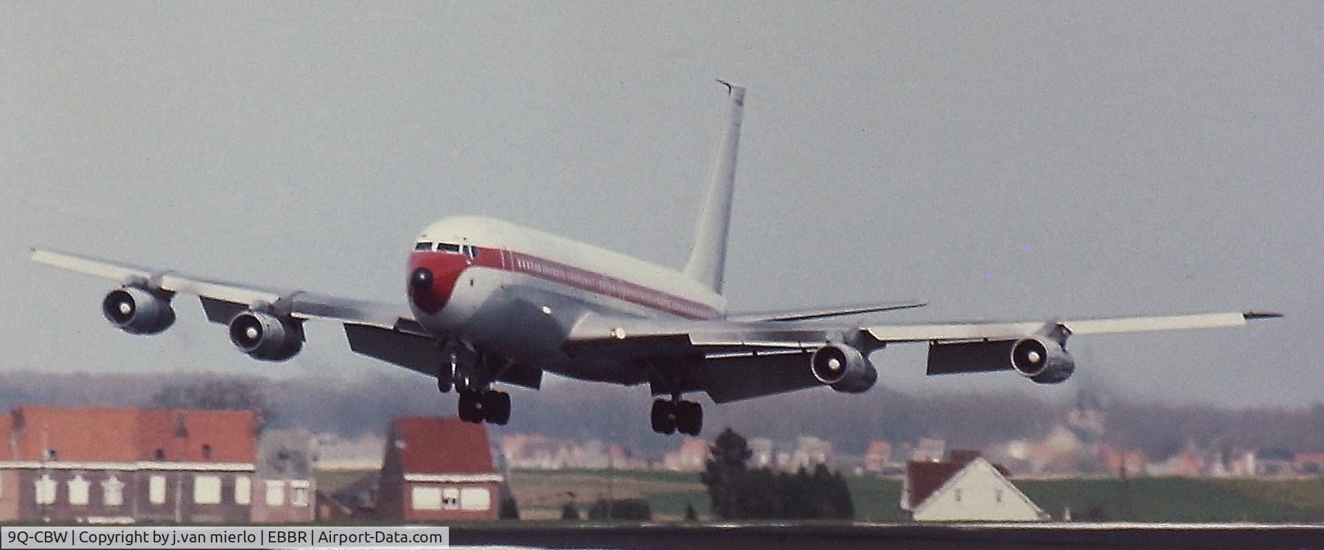 9Q-CBW, 1969 Boeing 707-329C C/N 20200, Landing Brussels 25L '80s