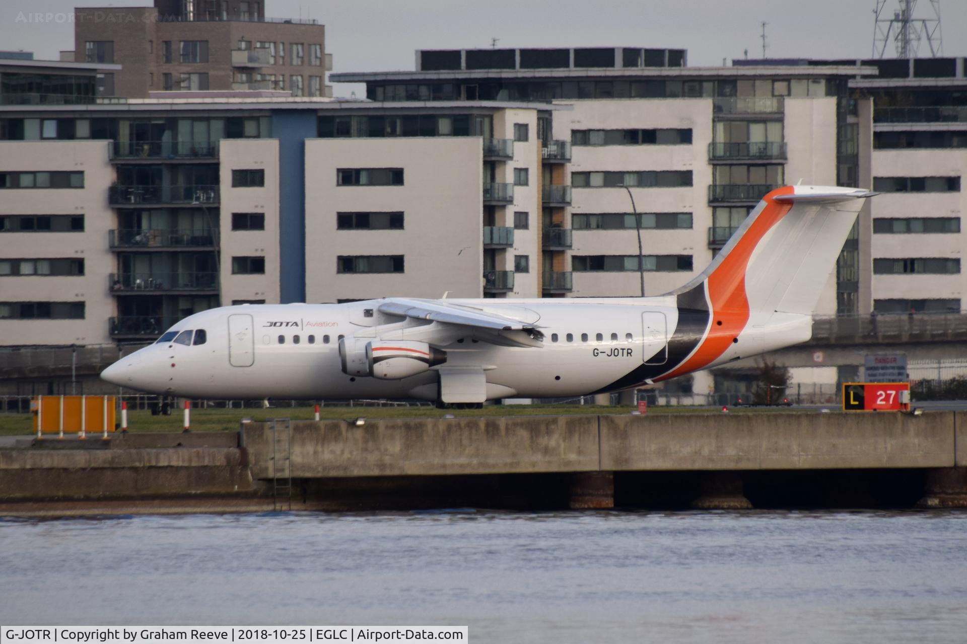 G-JOTR, 1996 British Aerospace Avro 146-RJ85 C/N E.2294, About to depart from London City Airport.