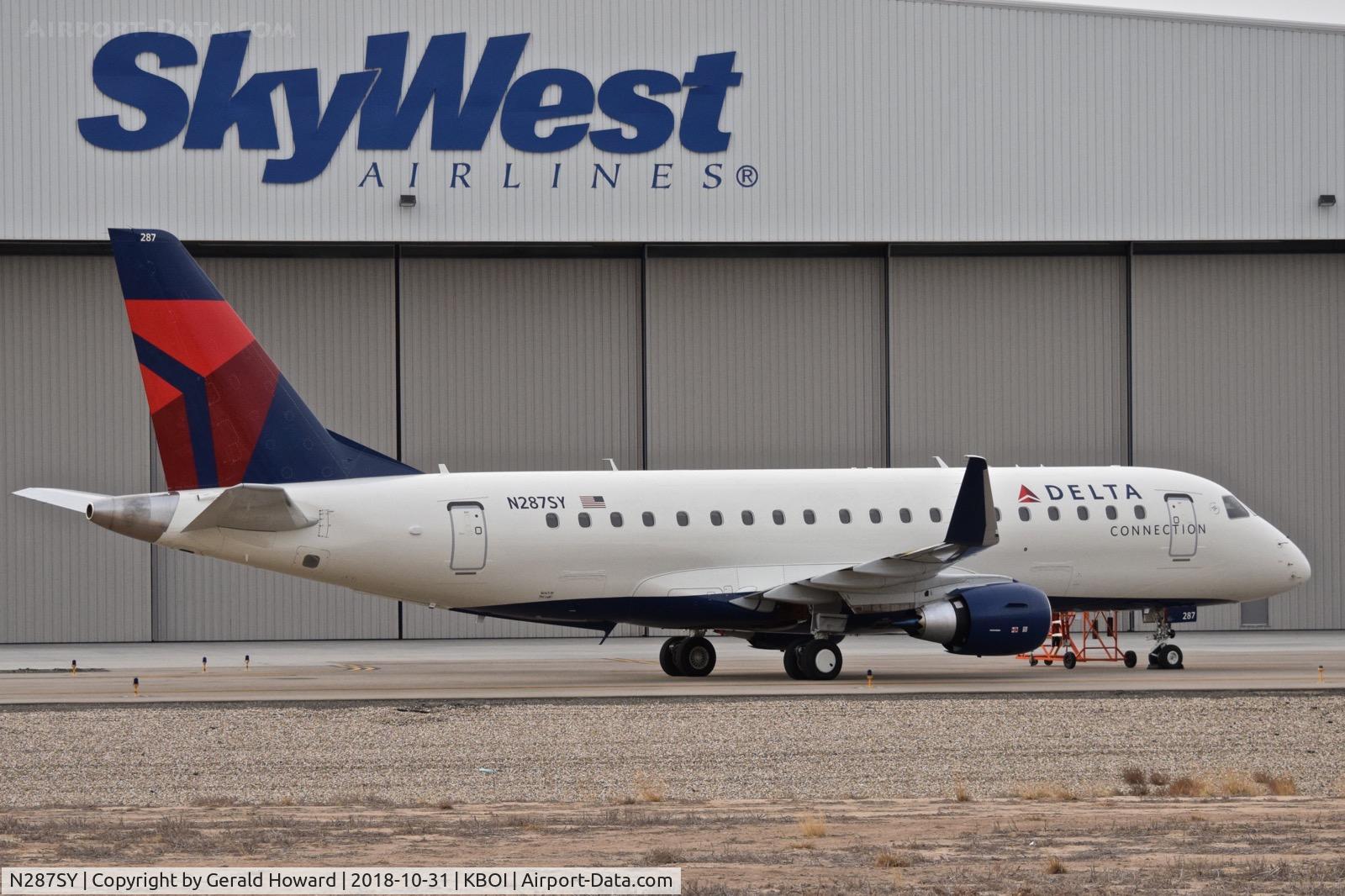 N287SY, 2018 Embraer ERJ-175LL (ERJ-170-200LL) C/N 17000753, Parked outside of Skywest maintenance hanger and ready for fleet service.