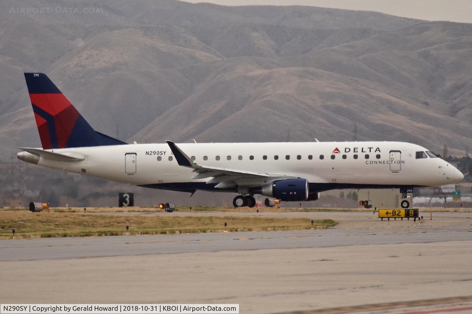 N290SY, 2018 Embraer 175LR (ERJ-170-200LR) C/N 17000758, Turning off RWY 18L for Skywest maintenance ramp and final checks. Fresh from the factory.