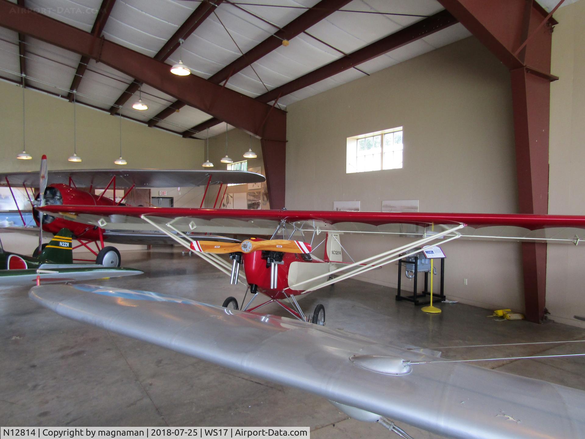 N12814, Heath Super Parasol C/N 161, in hangar at pioneer - OSH